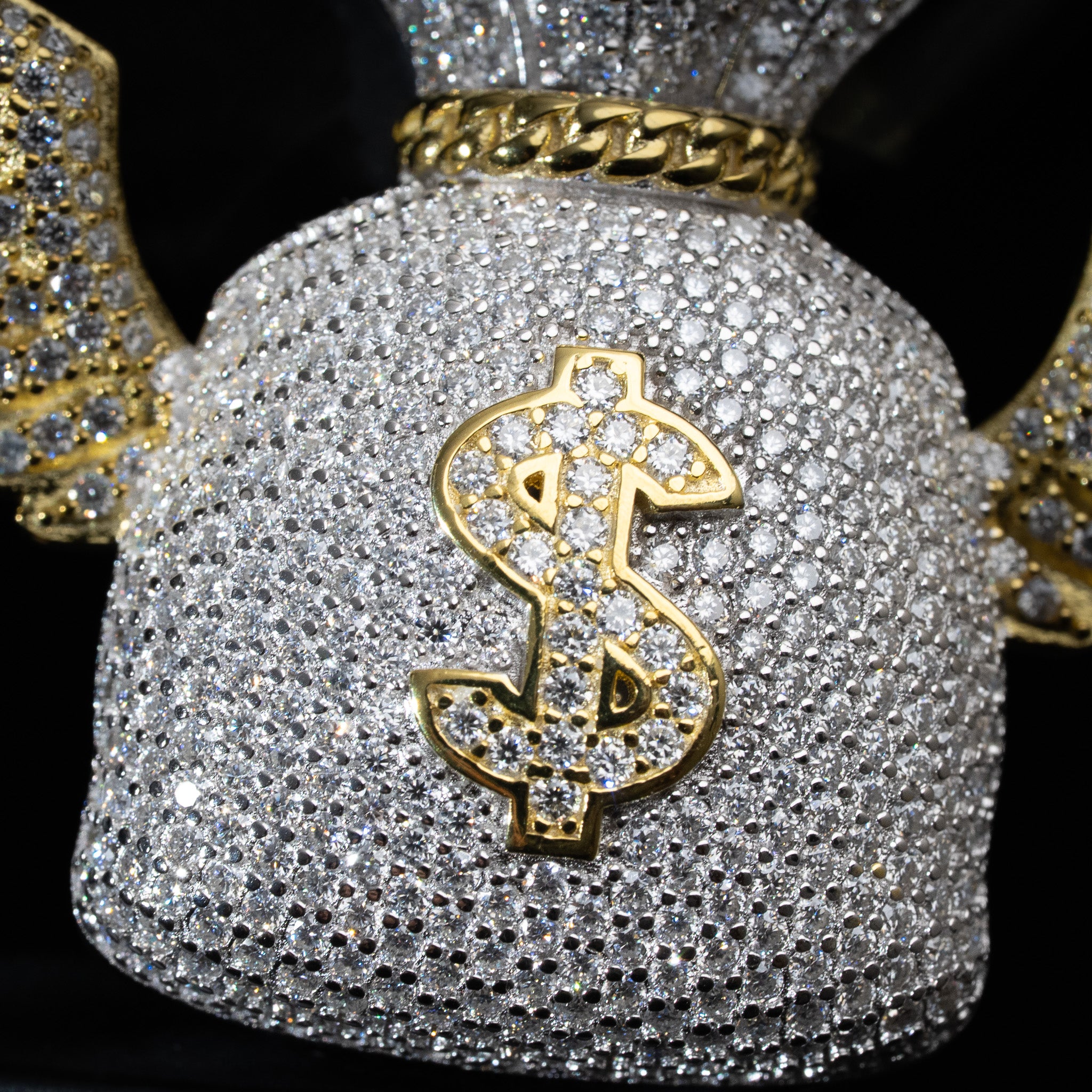 Moissanite Two Tone Money Bag Pendant 925 Sterling Silver – detail view