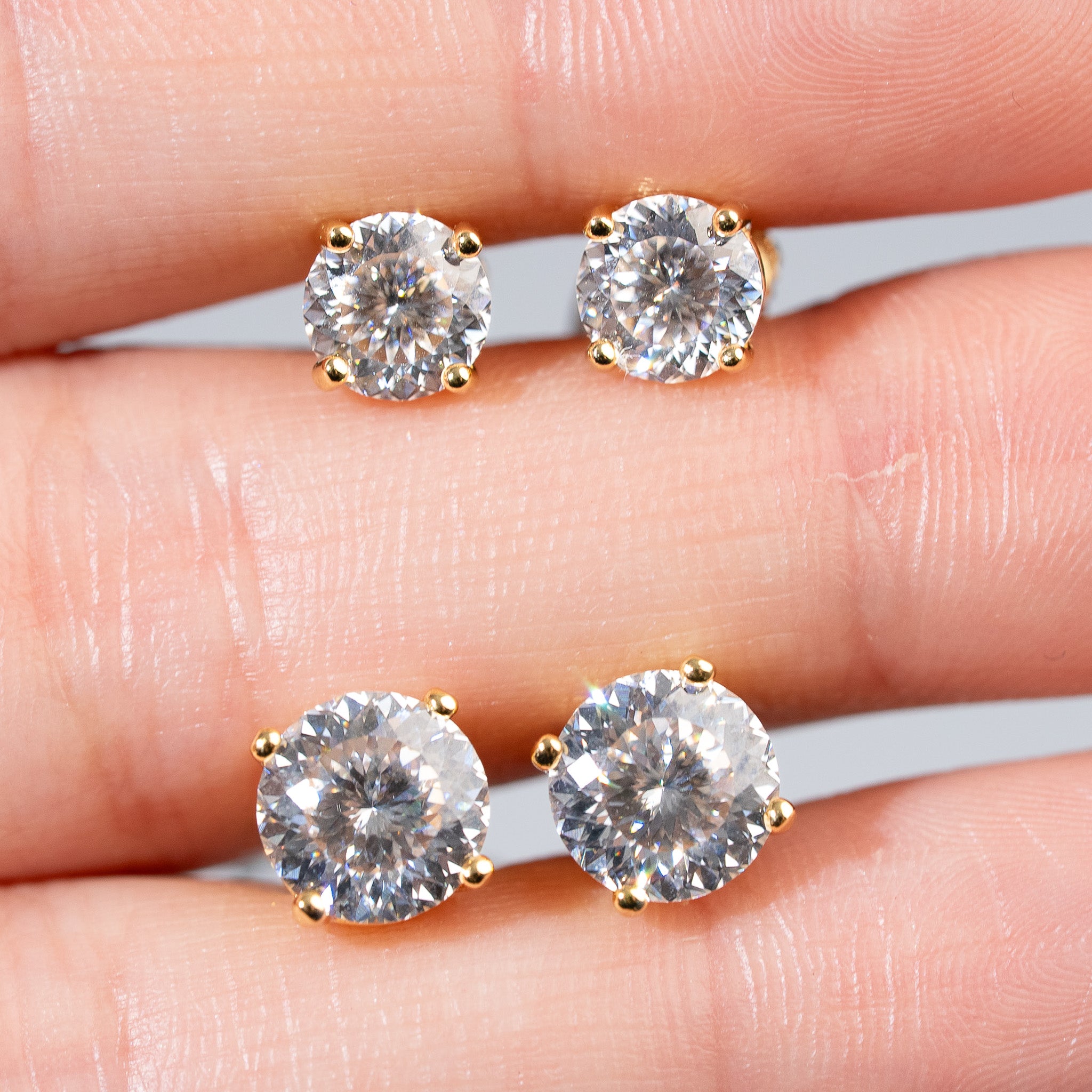 Moissanite Portuguese Cut Stud Earrings 925 Sterling Silver in 14K Gold