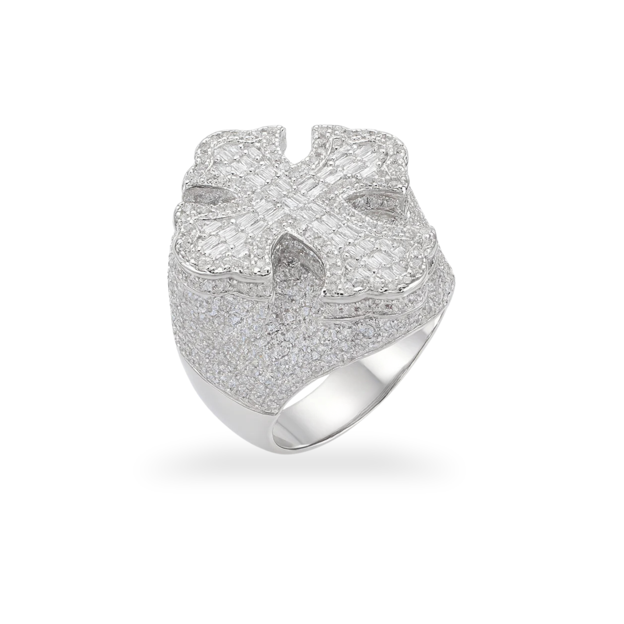 Moissanite Iced Baguette Cross Ring in 925 Sterling Silver