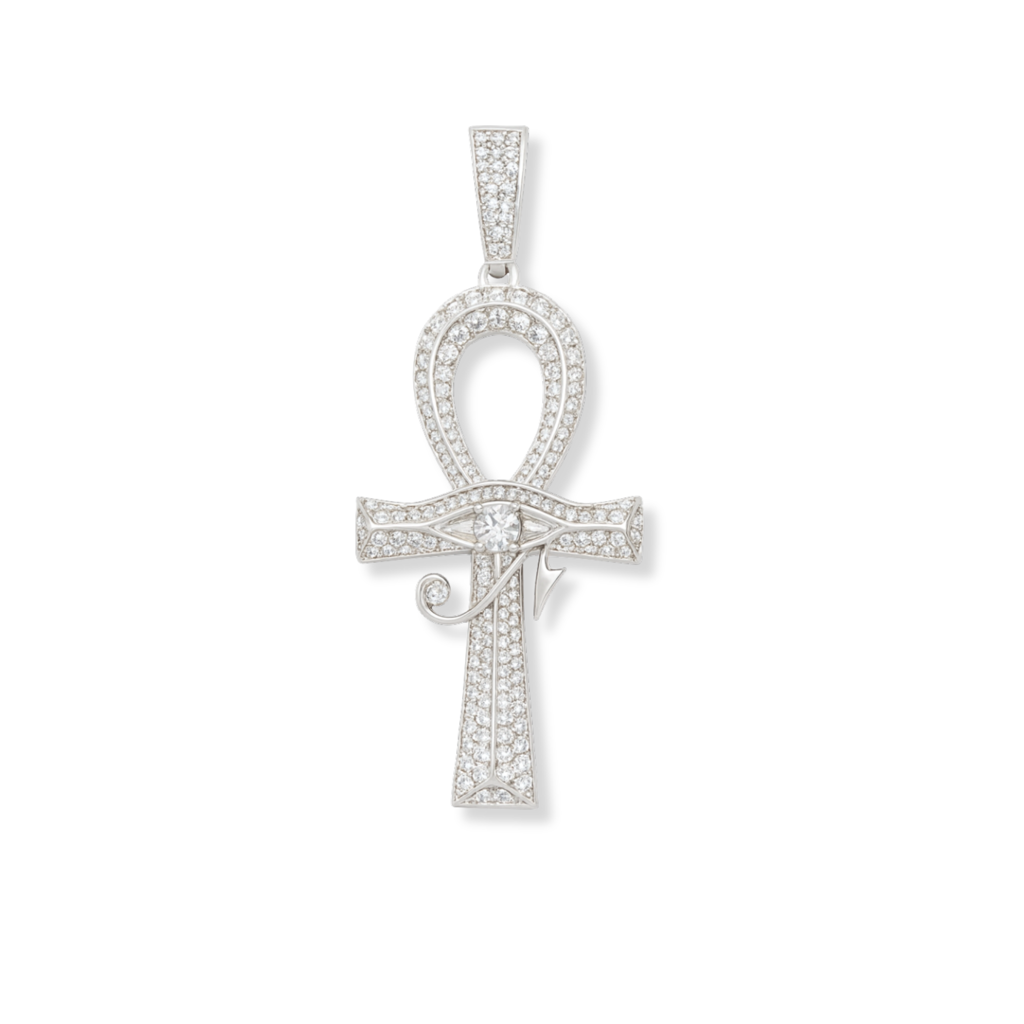 Moissanite Evil Eye Ankh Cross pendant in 925 sterling silver with VVS1 D color stones