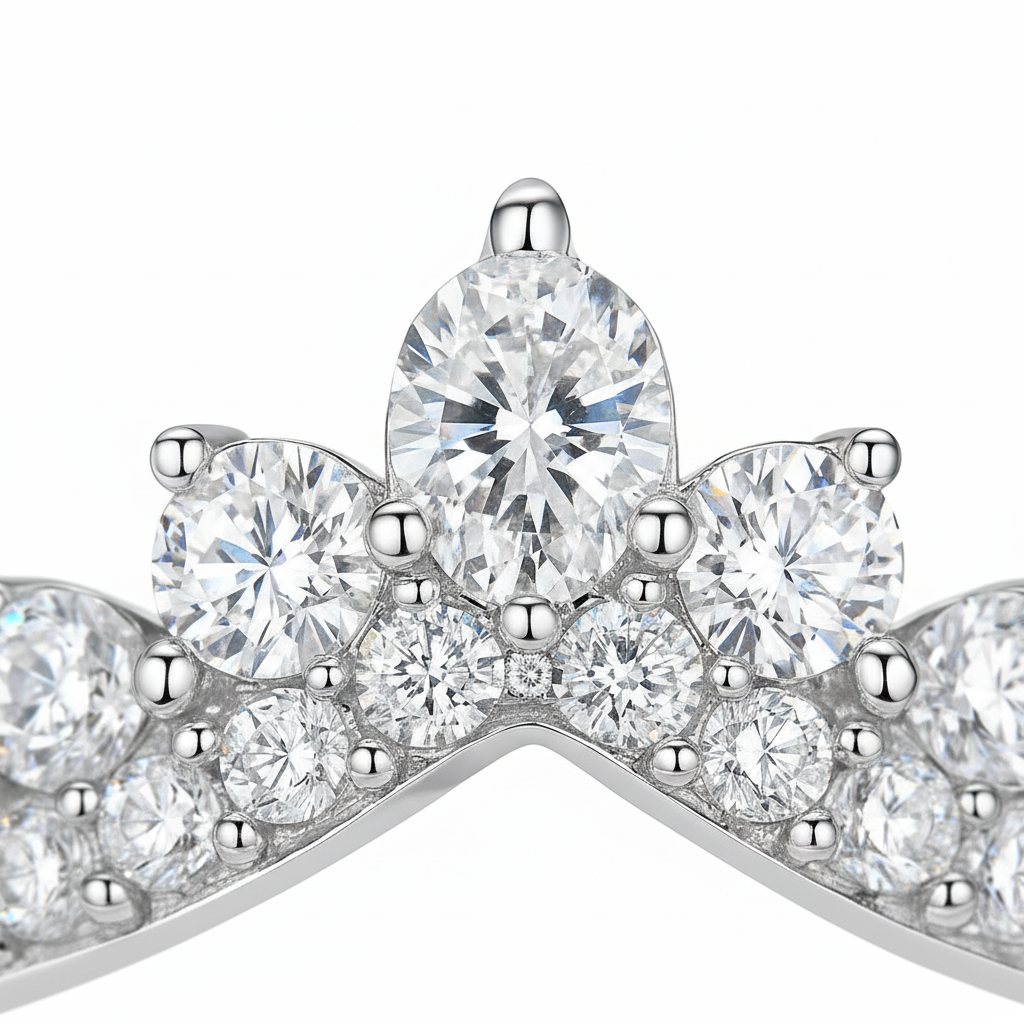 Moissanite Curved Crown Wedding Band in 925 Sterling Silver