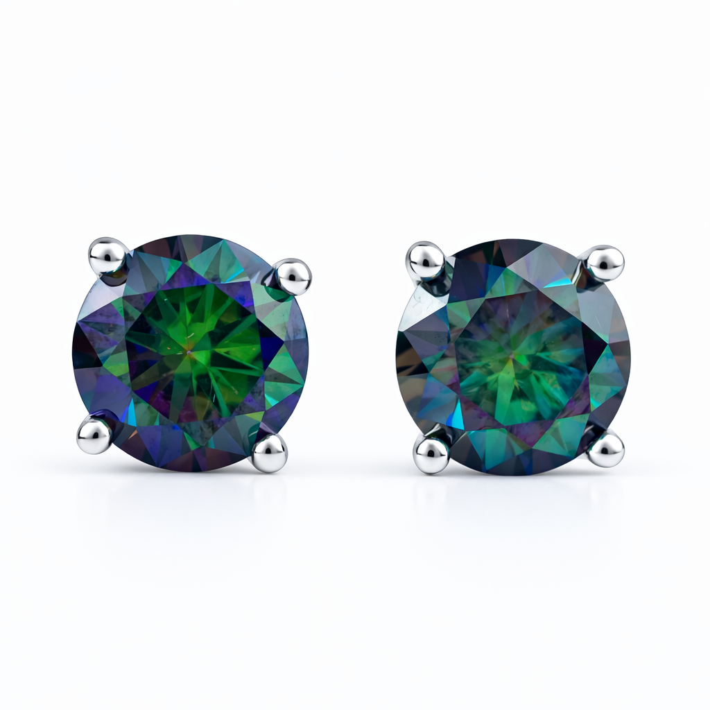 Moissanite Mystic Green Stud Earrings in 925 Sterling Silver Screwback