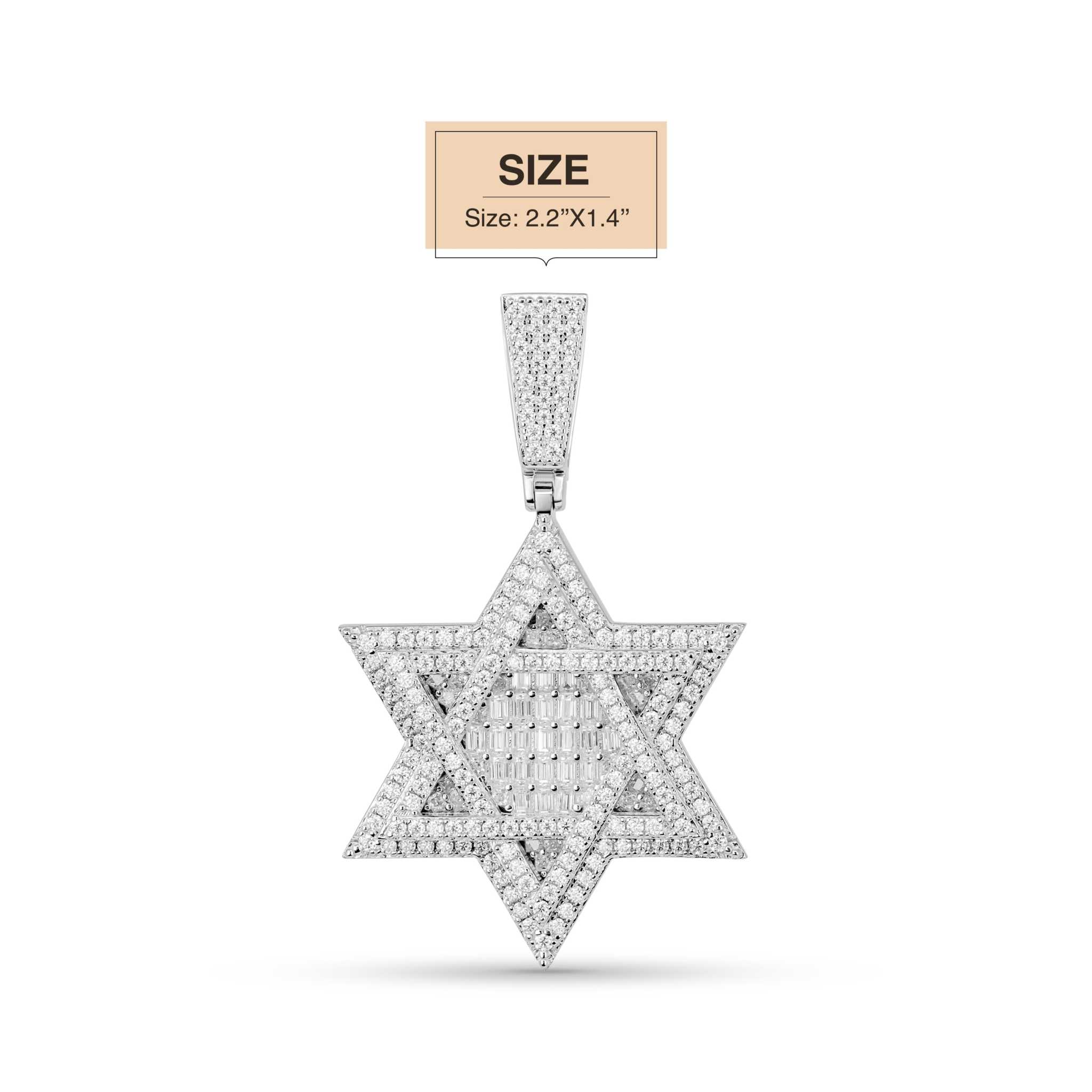 Moissanite Star of David Pendant in 925 Sterling Silver, hip hop style, measuring 2.2 inches.