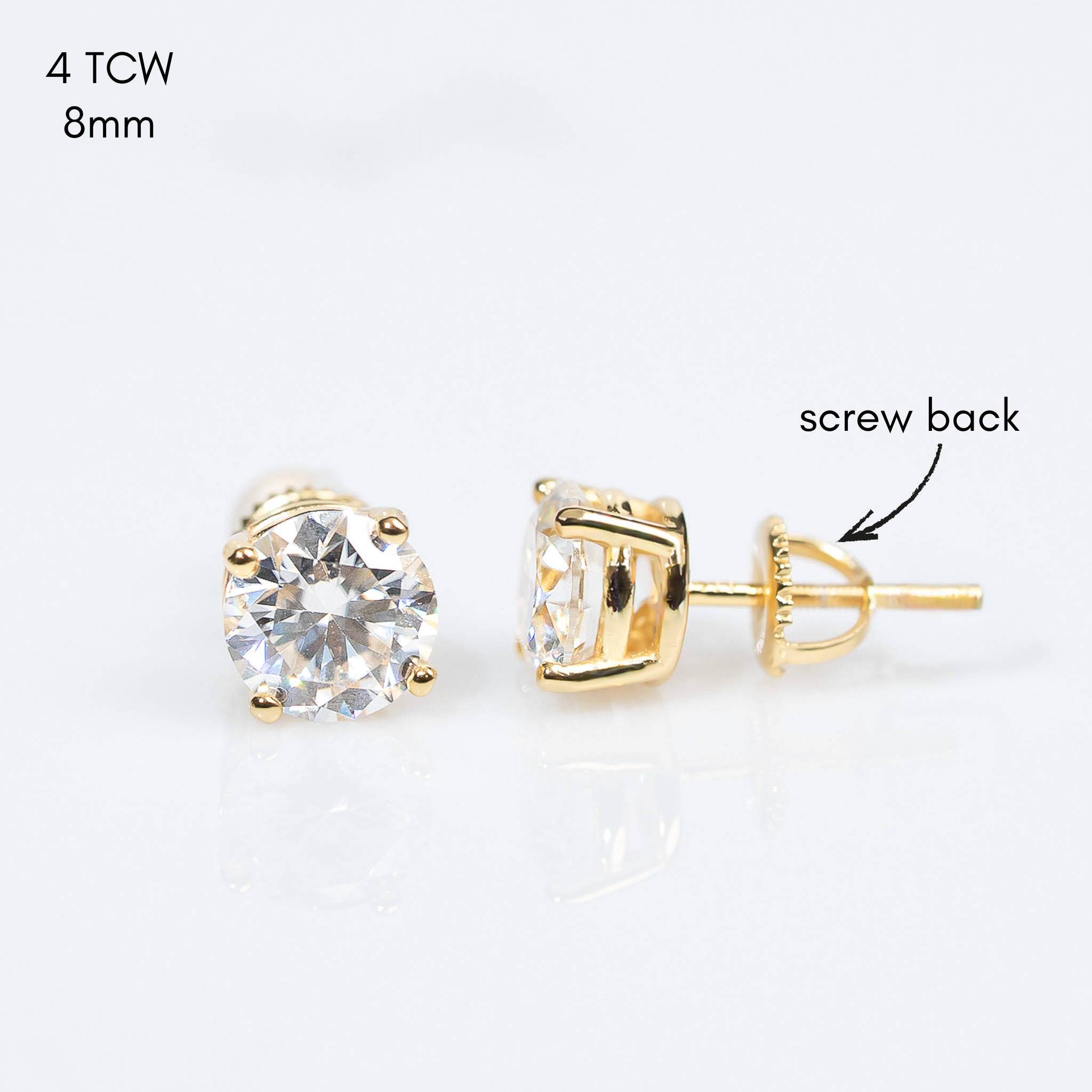 Moissanite Stud Earrings Solid 925 Sterling Silver in 14K Gold