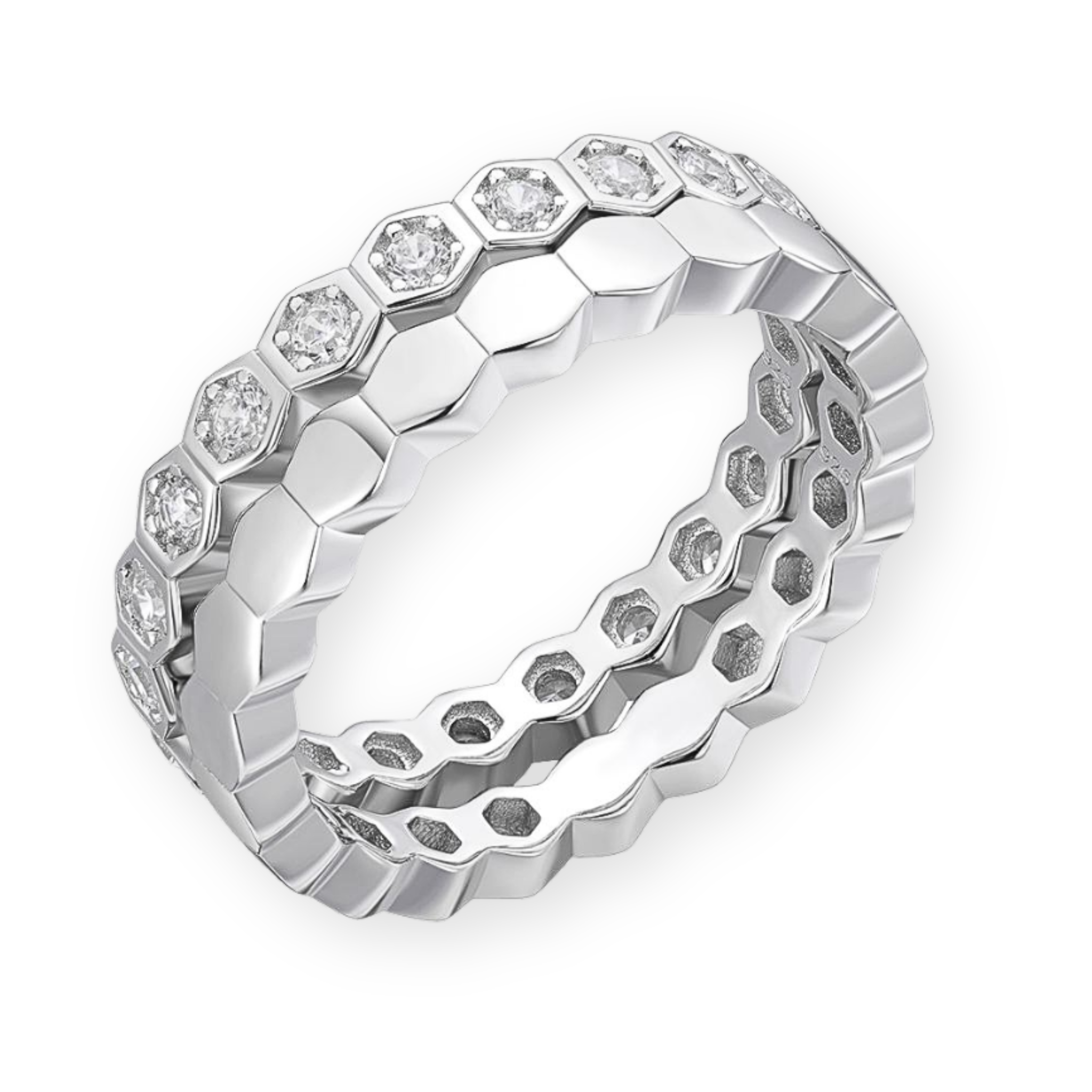 Moissanite stackable hexagon shaped sterling silver rings set of 2 with 0.6ct stones