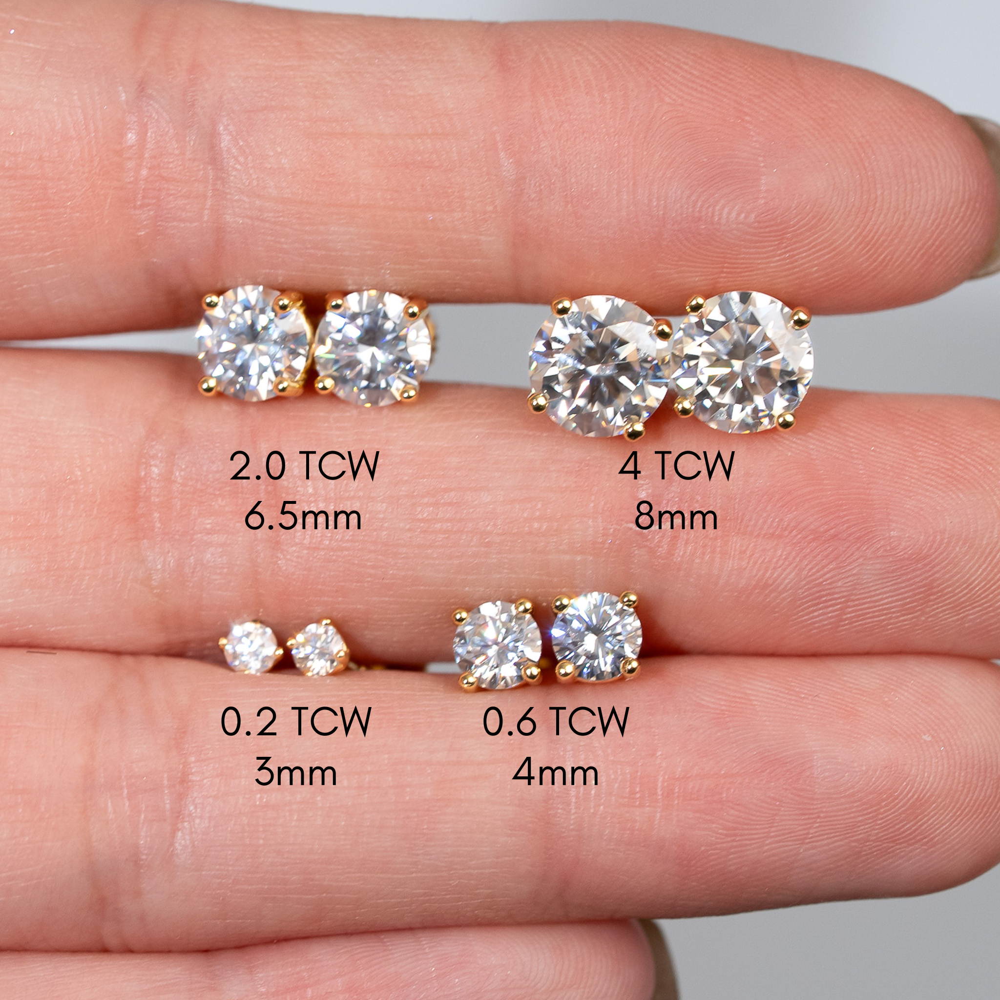 Moissanite Stud Earrings Solid 925 Sterling Silver in 14K Gold