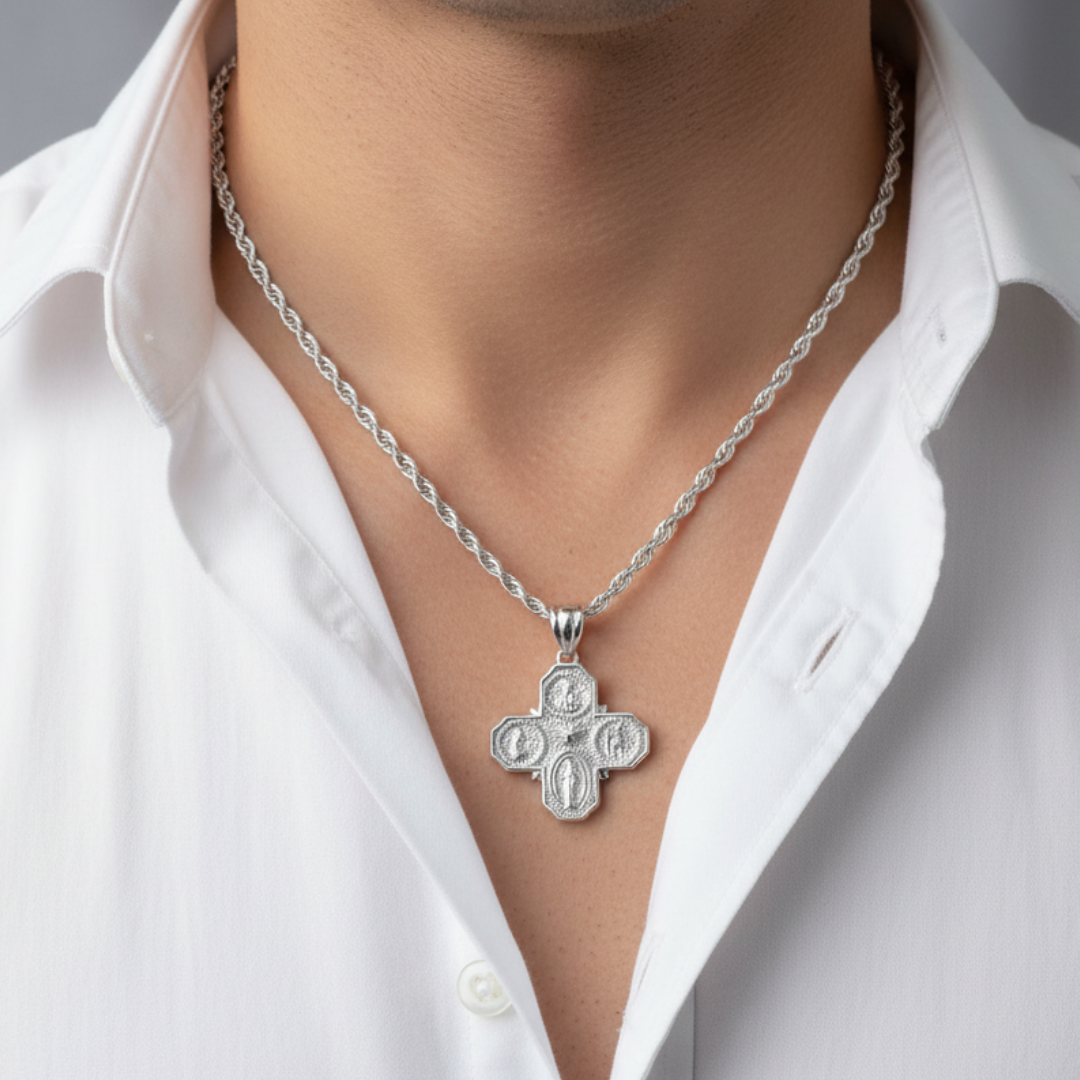 Four Way Cartholic Cross Pendant in 925 Sterling Silver