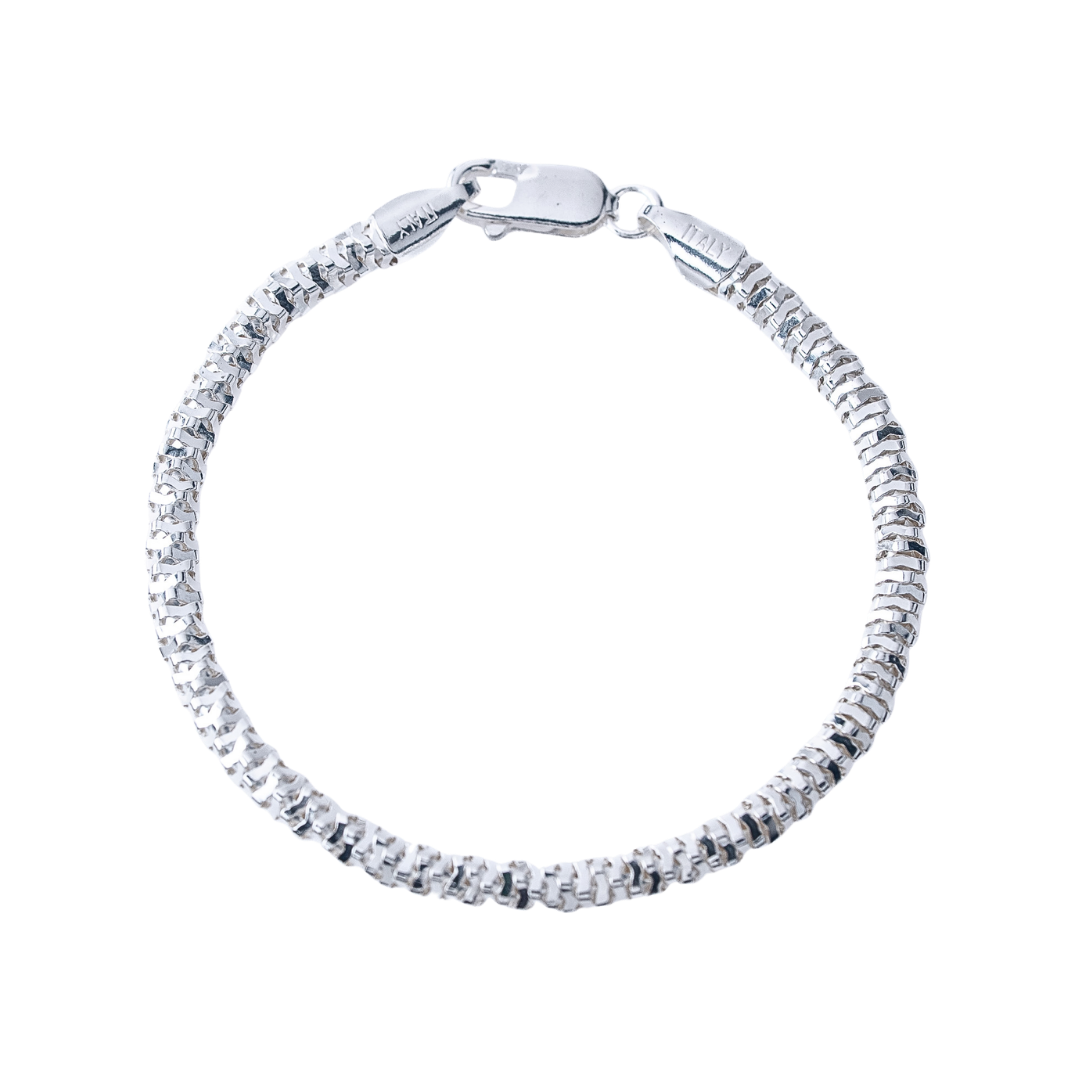 4MM Diamond Cut Sparkle Rock Bracelet in 925 Sterling Silver