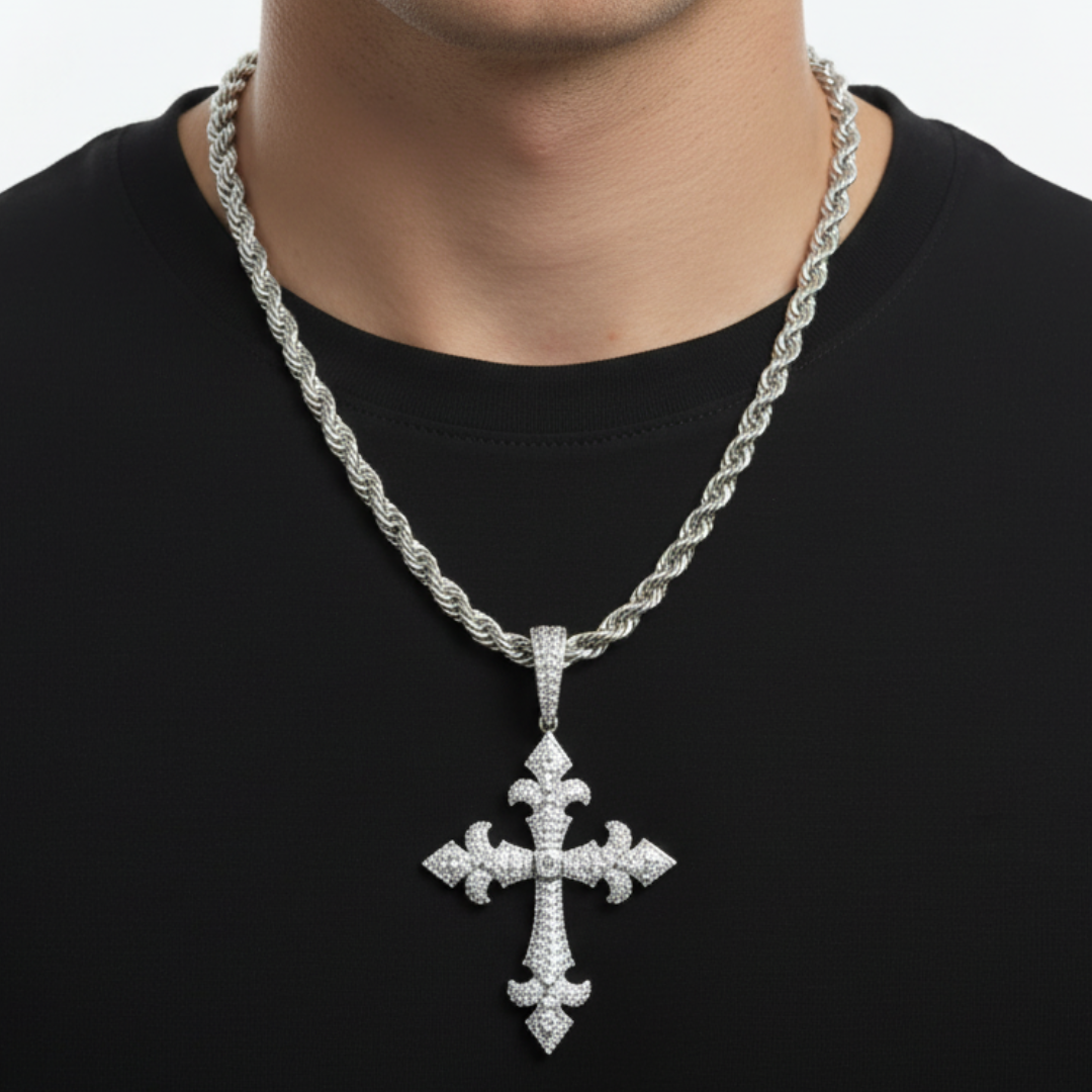 Moissanite Fleur Cross Pendant 925 Sterling Silver