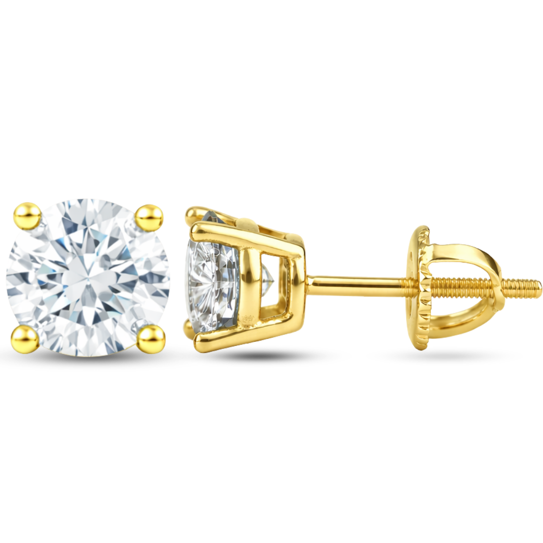 Moissanite Stud Earrings Solid 925 Sterling Silver in 14K Gold