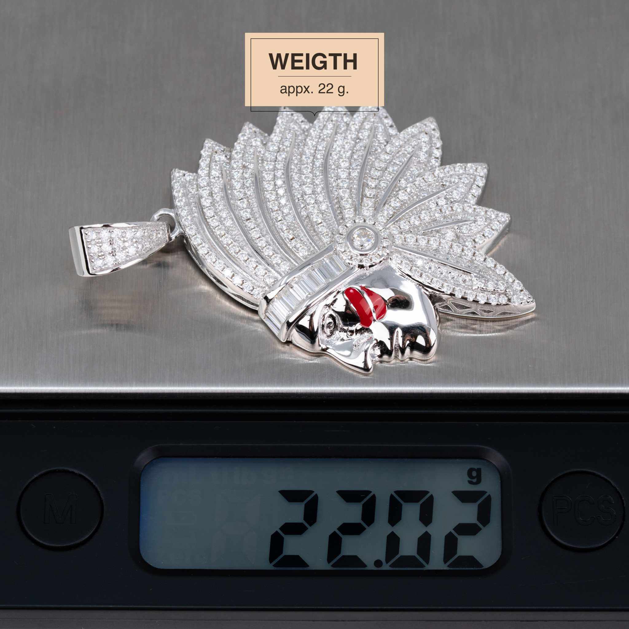Native American Indian Moissanite Pendant in 925 Sterling Silver, weighing 22 grams with 2.59ct moissanite stones.