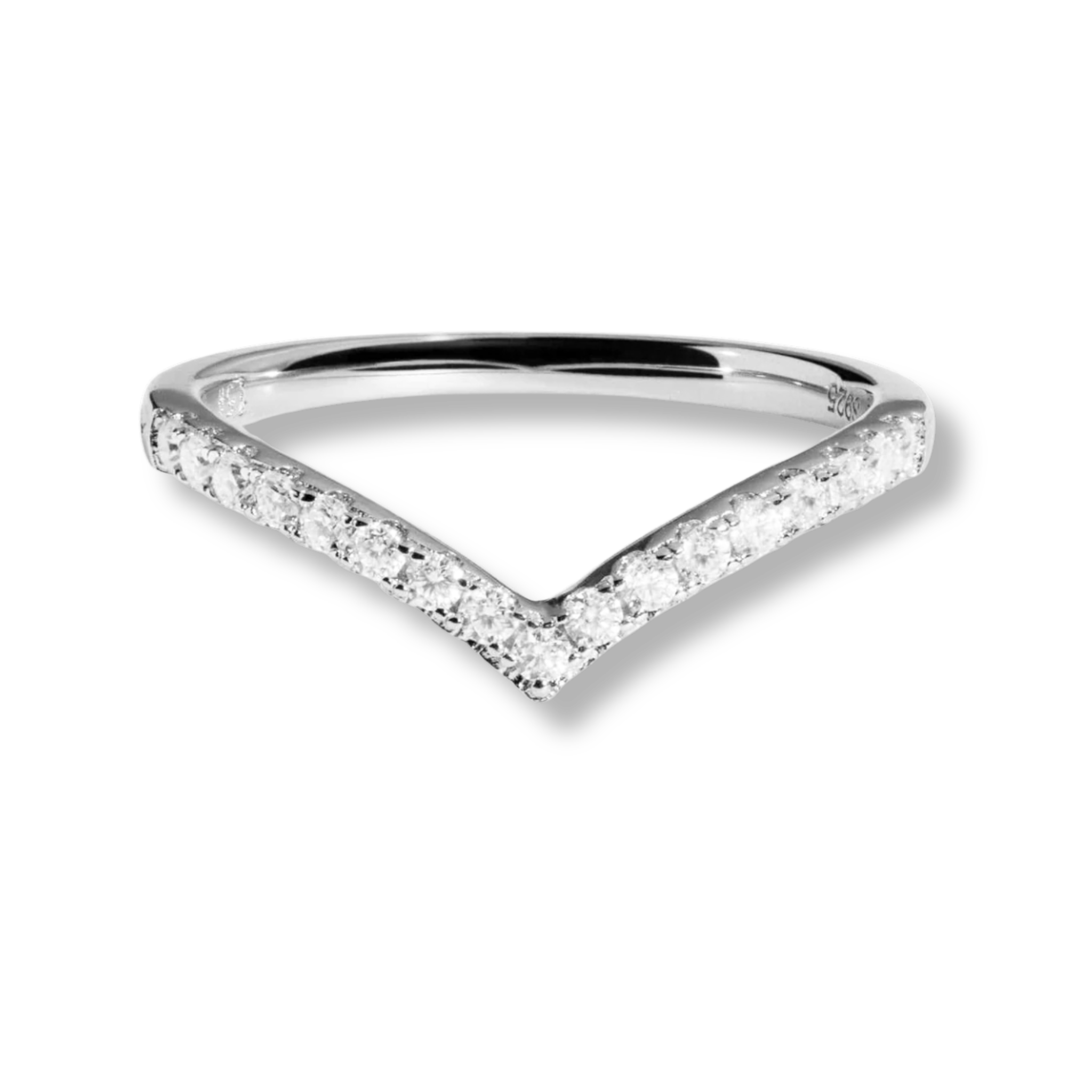 Aurora Moissanite curved band ring in 925 sterling silver with 0.27ct white VVS1 round cut stones