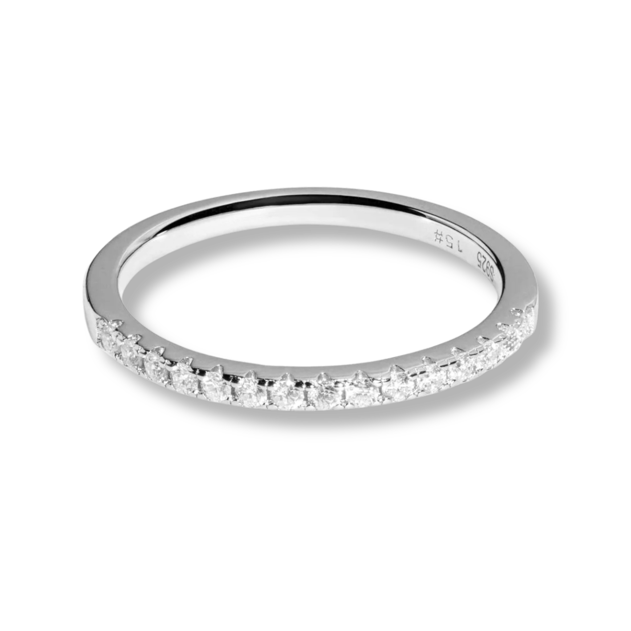 Aurora Half Eternity Ring sterling silver wedding band with 0.39ct VVS1 D color round cut moissanite stones