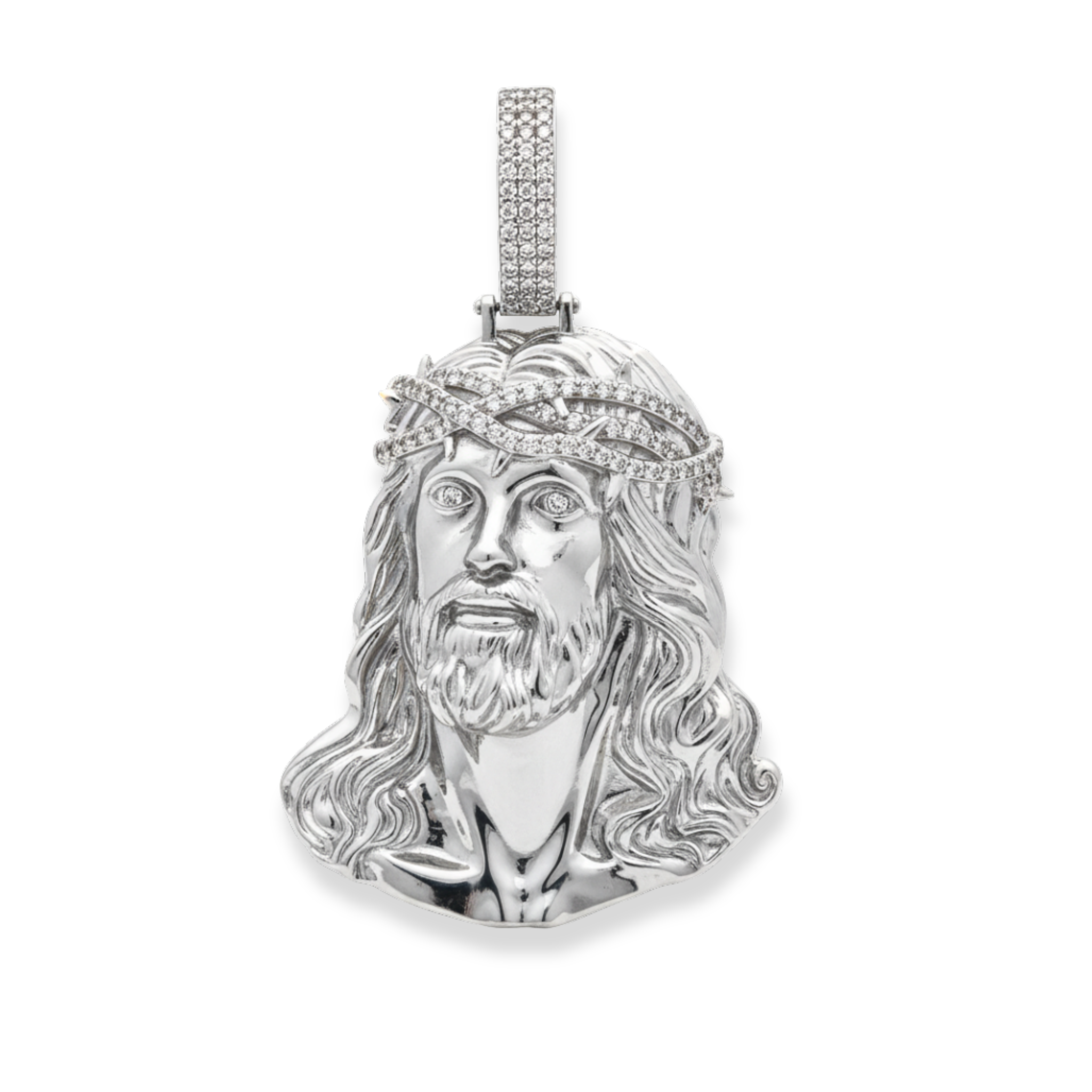 Moissanite Jesus Piece Pendant | Solid 925 Sterling Silver Glossy Finish