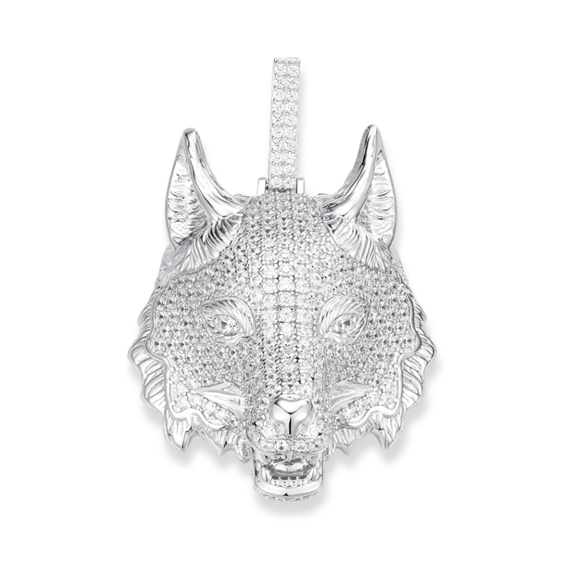 Moissanite Wolf Head Pendant 925 Sterling Silver