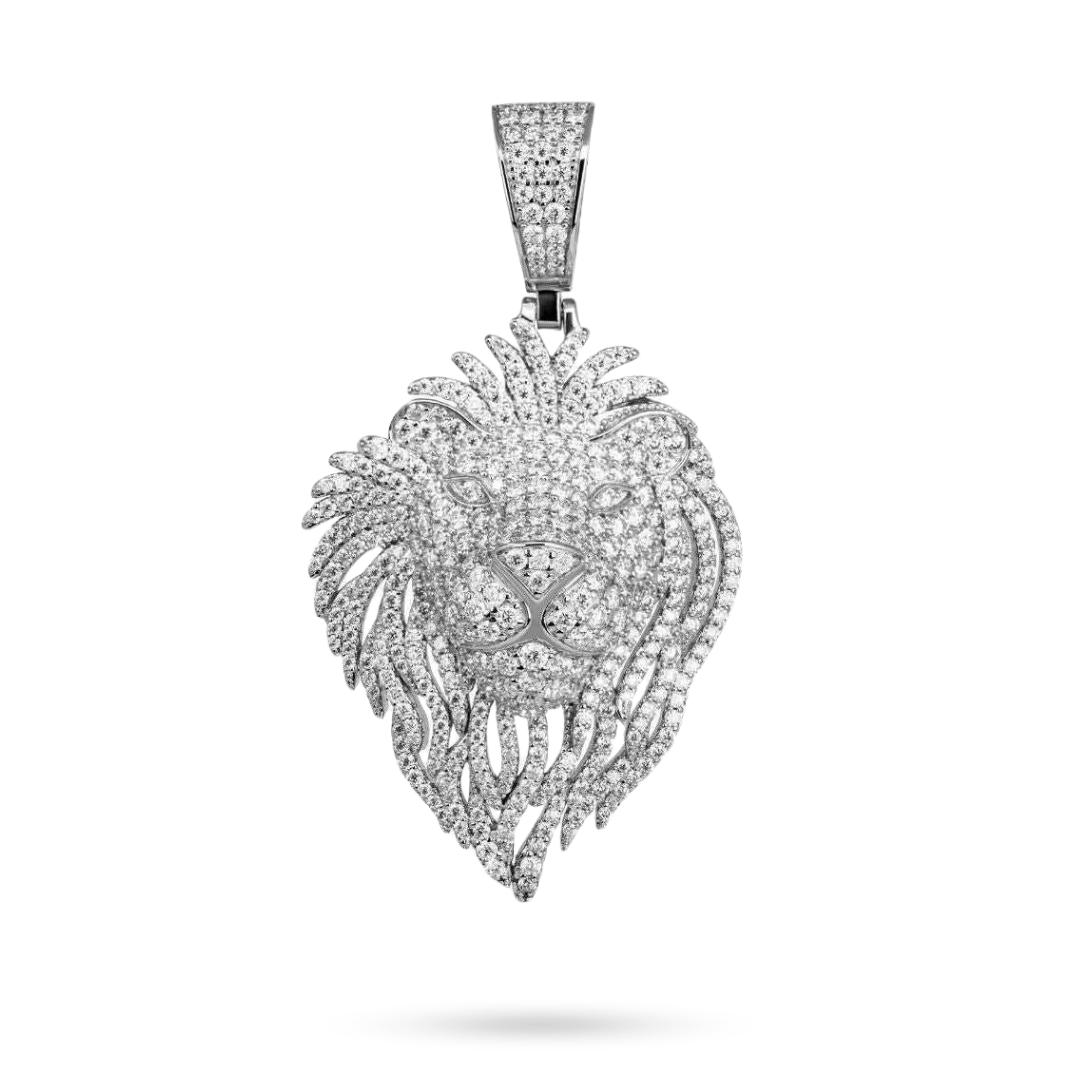 Moissanite Lion Head Pendant in 925 Sterling Silver