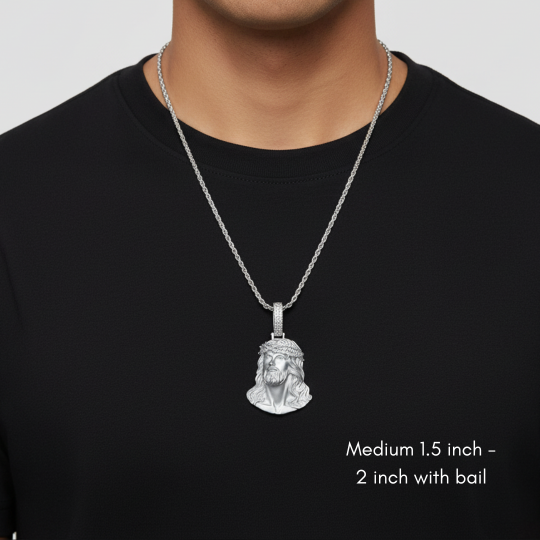 Moissanite Jesus Piece Pendant Solid 925 Sterling Silver Matte Finish Medium Size