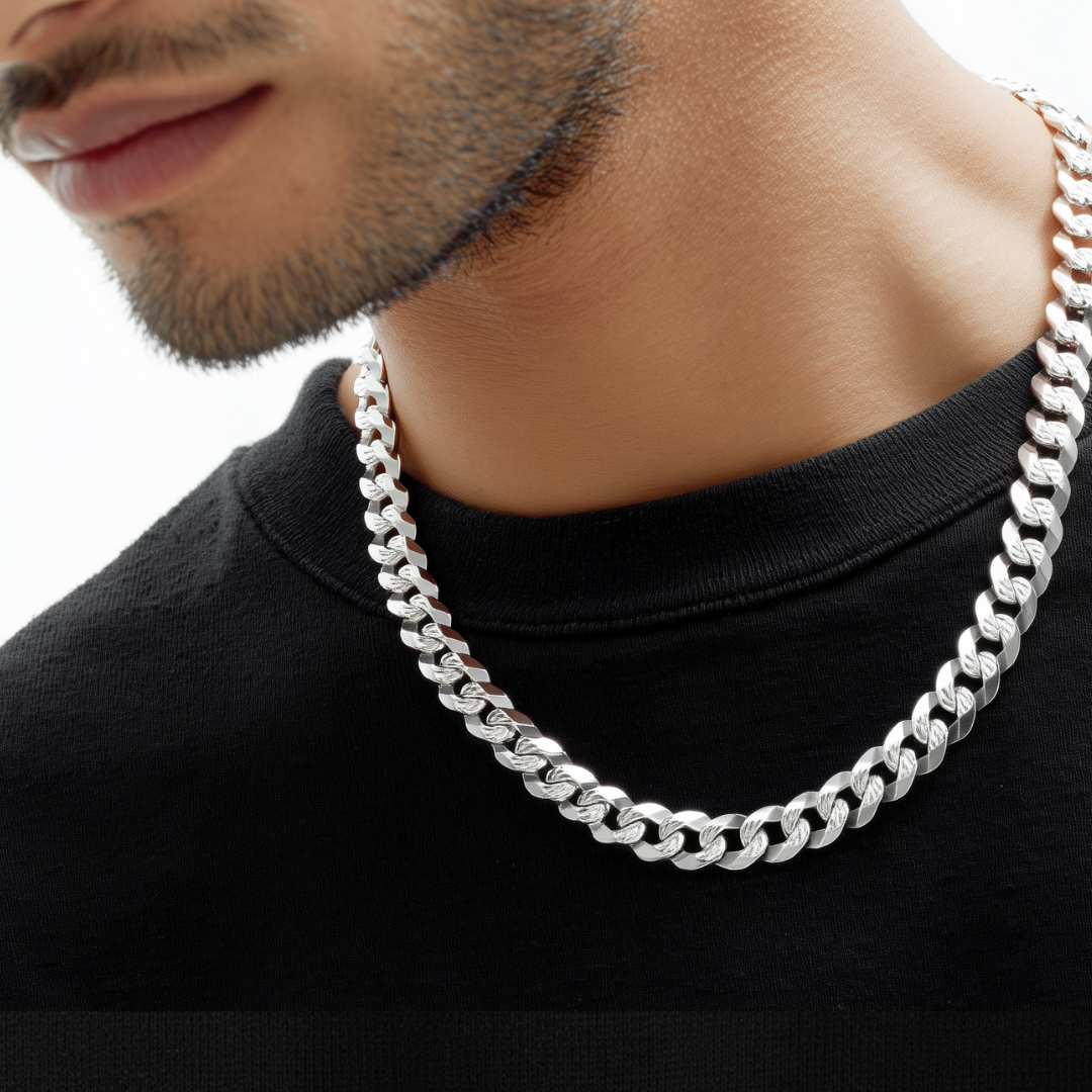 Flat Miami Cuban Curb Link Chain Diamond Cut in 925 Sterling Silver
