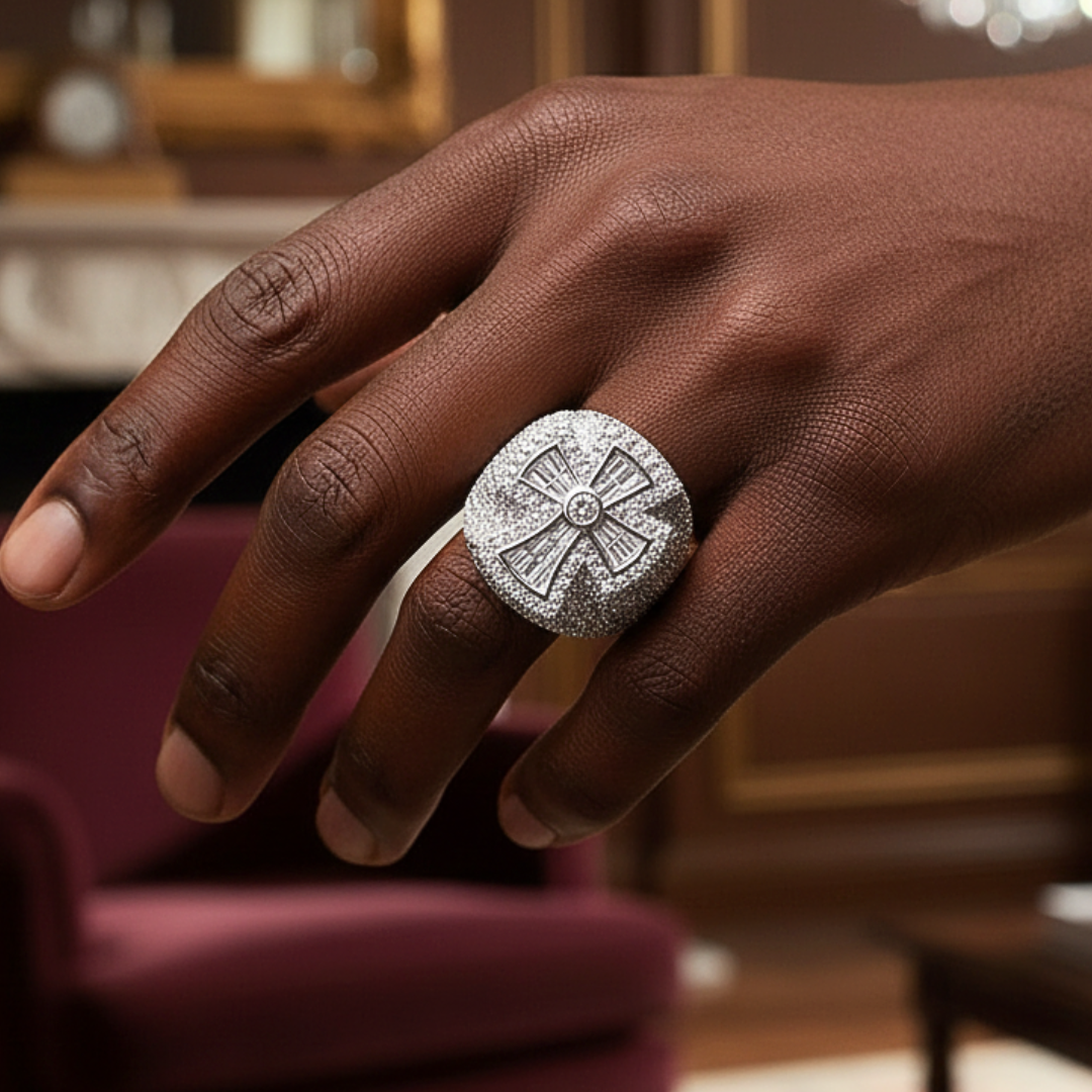 Moissanite Baguette Cross Ring in 925 Sterling Silver