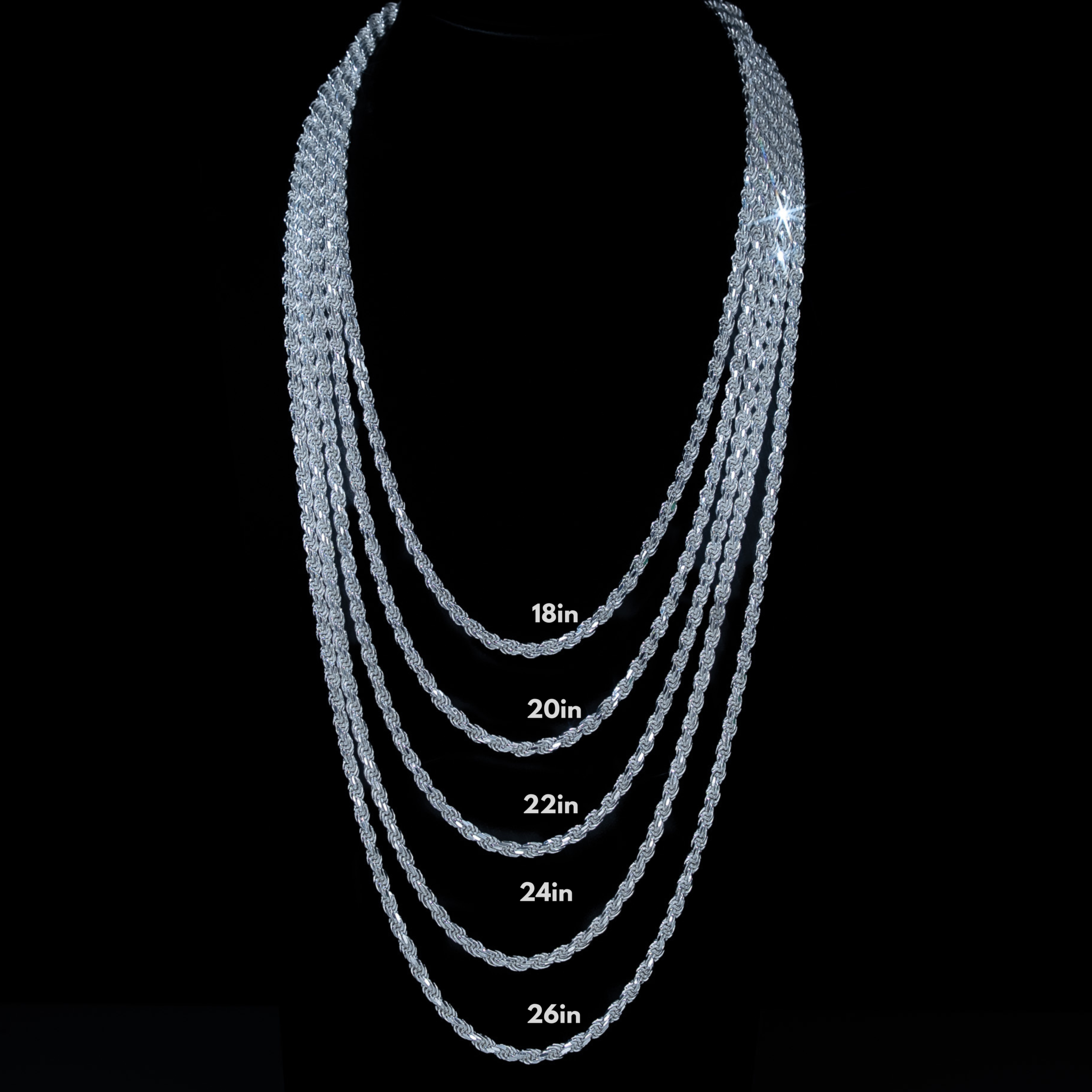 4MM Rope Chain Solid 925 Sterling Silver