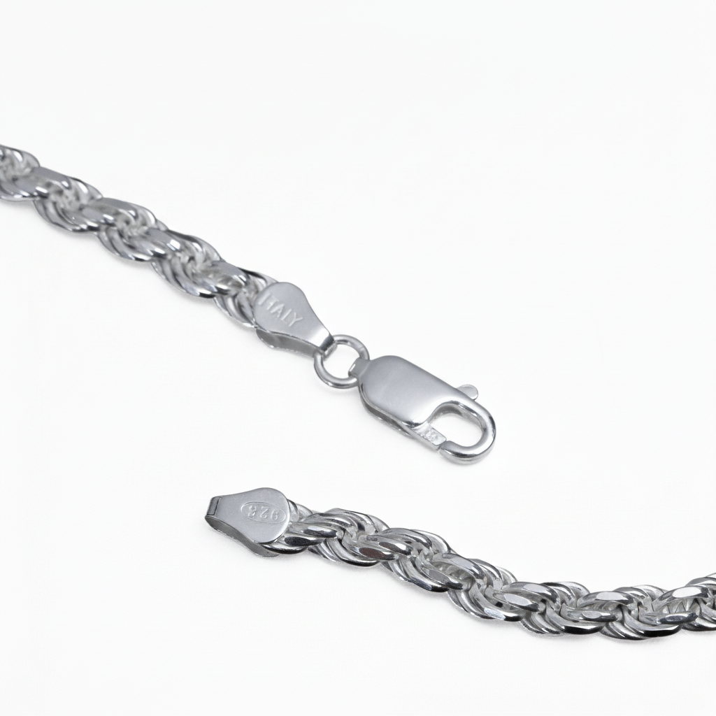 4MM Rope Chain Solid 925 Sterling Silver