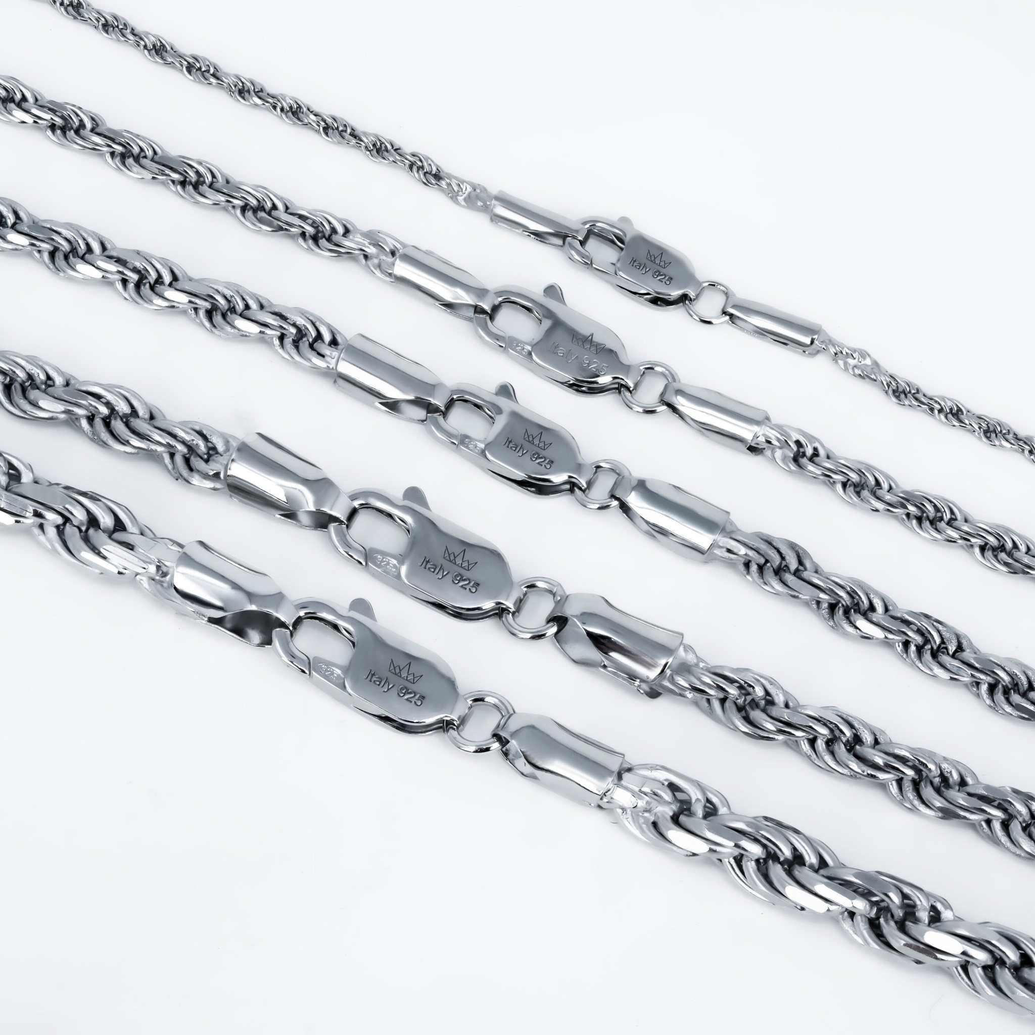 Solid Real 925 Sterling Silver Rope Chains 1.5-4mm 18-30 inches Italy