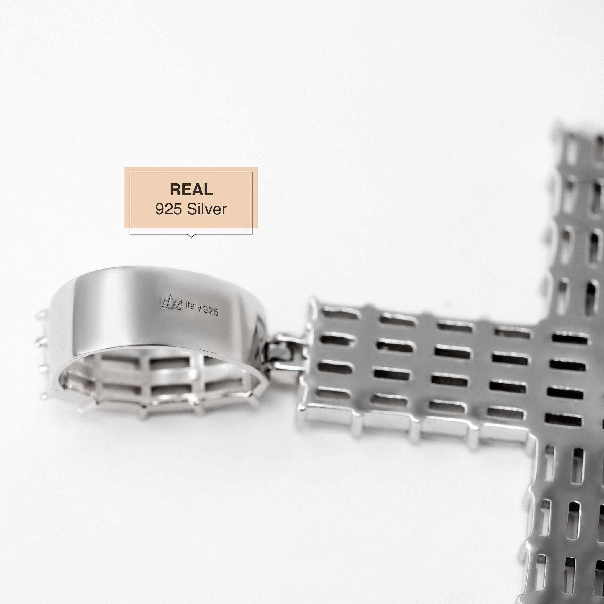 Baguette Silver Cross Pendant made of 925 sterling silver with CZ stones.