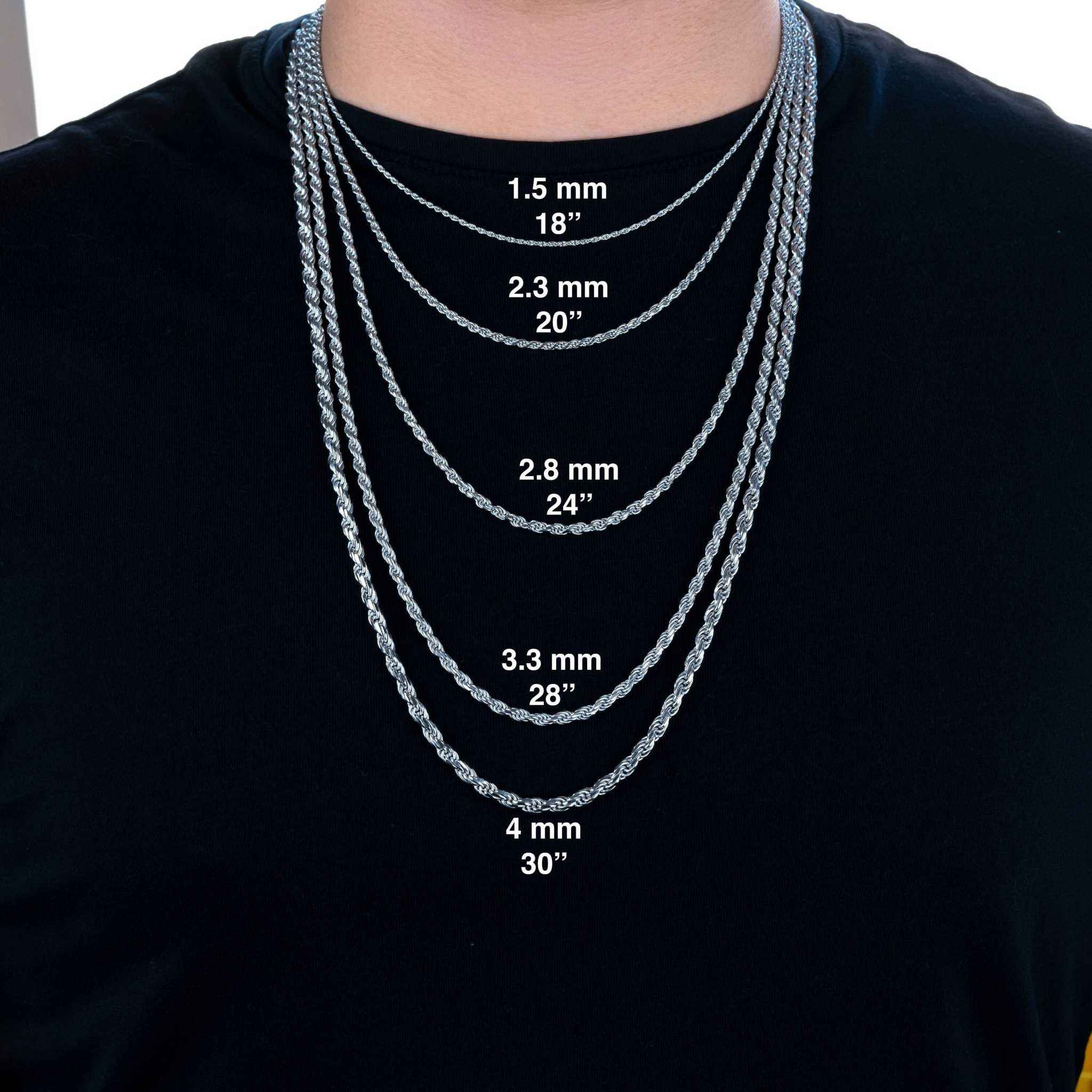 Solid Real 925 Sterling Silver Rope Chains 1.5-4mm 18-30 inches Italy