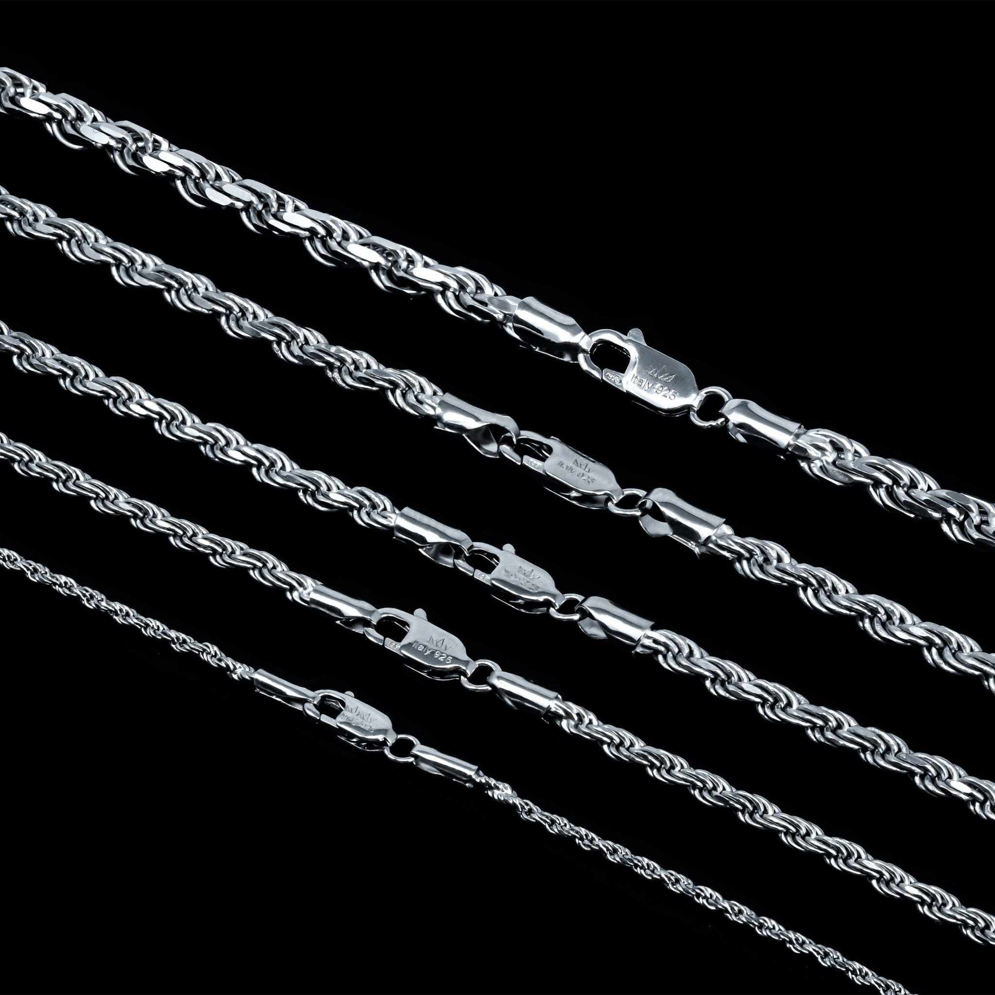 Solid Real 925 Sterling Silver Rope Chains 1.5-4mm 18-30 inches Italy