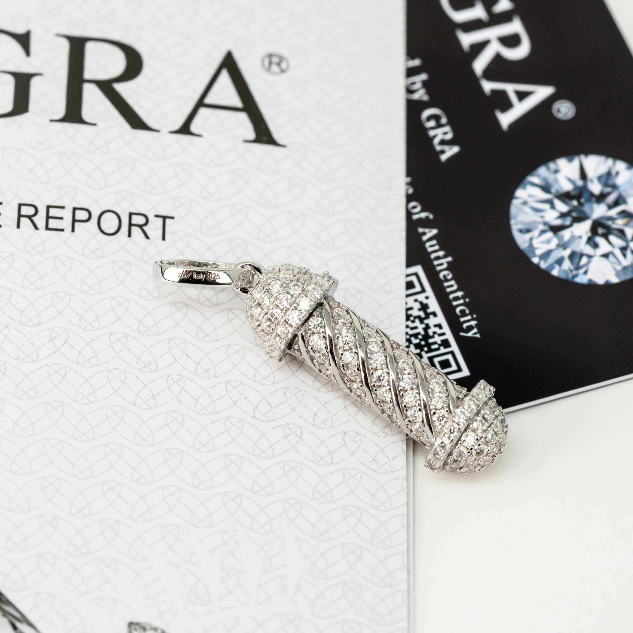 moissanite barber pole pendant 925 sterling silver