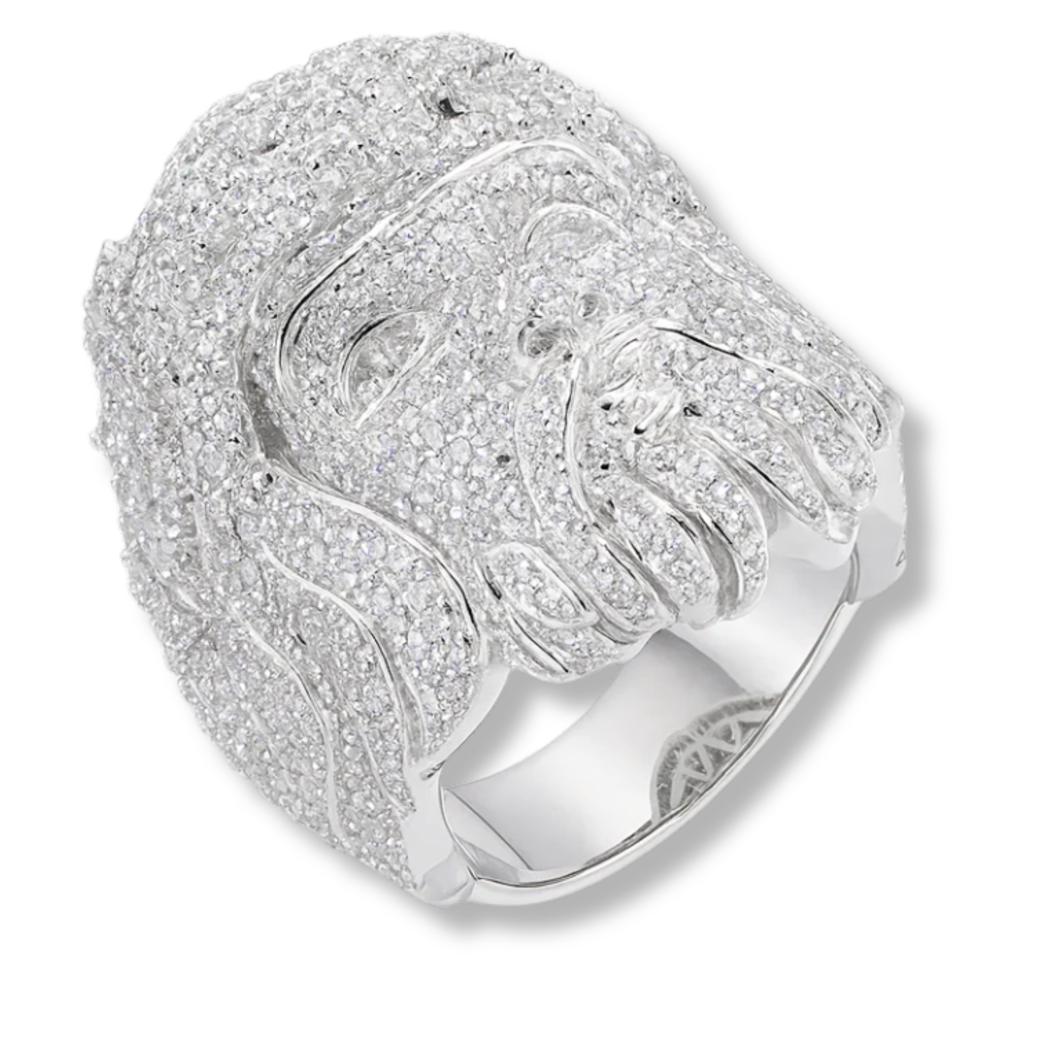 Moissanite Iced Jesus Face Religious Statement Ring 925 Sterling Silver