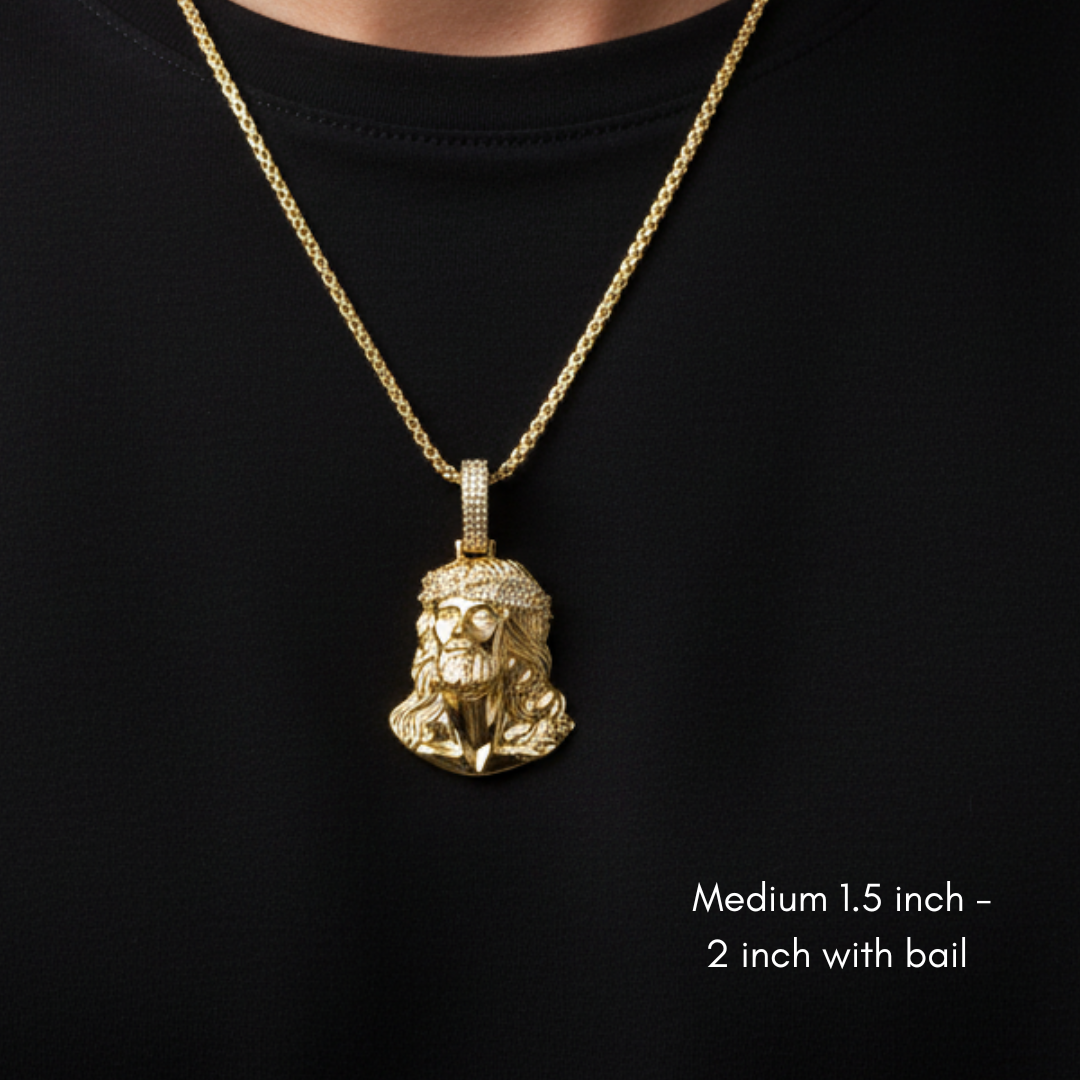 Moissanite Jesus Piece Pendant in 14K Gold 925 Sterling Silver