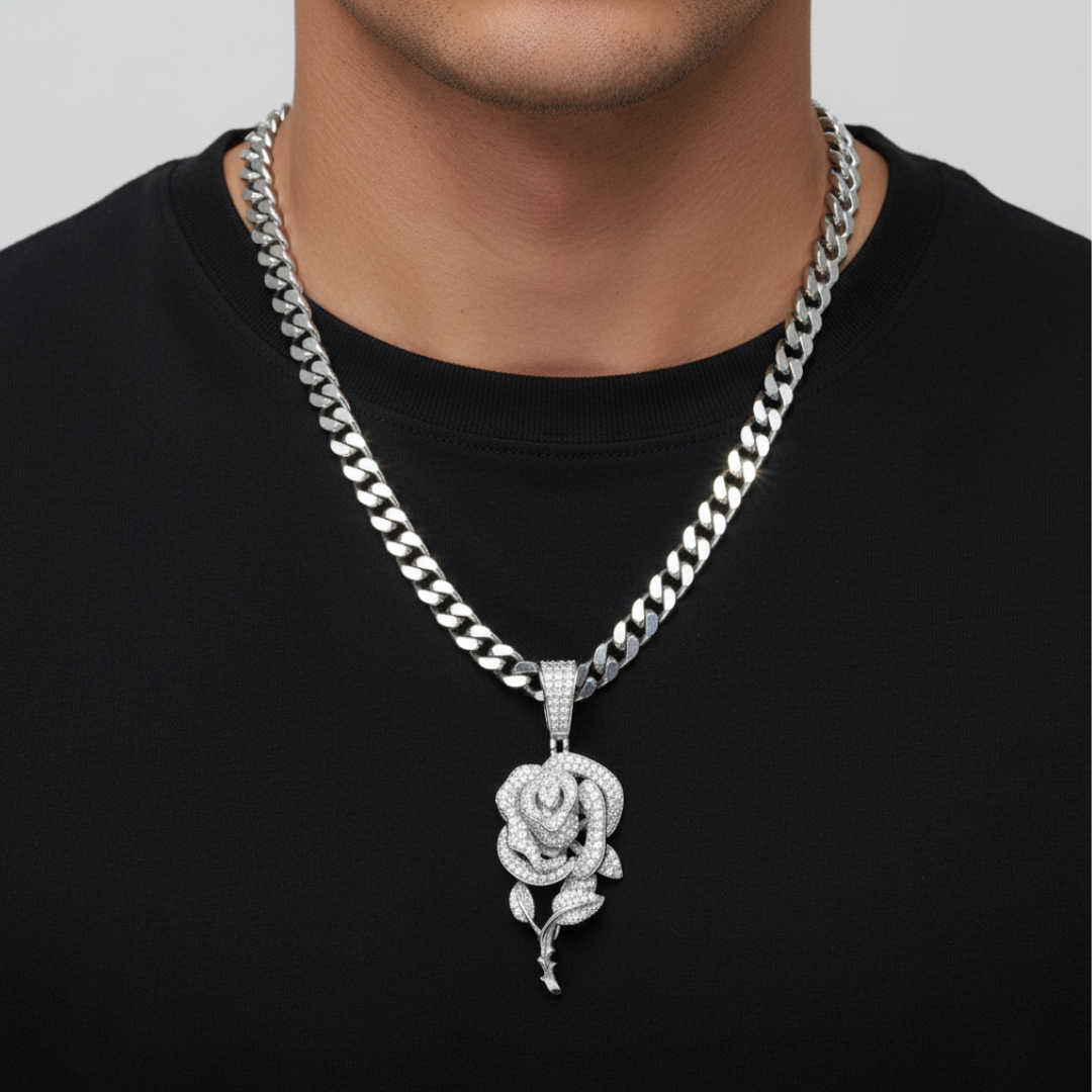 Moissanite Rose Flower Pendant in 925 Sterling Silver