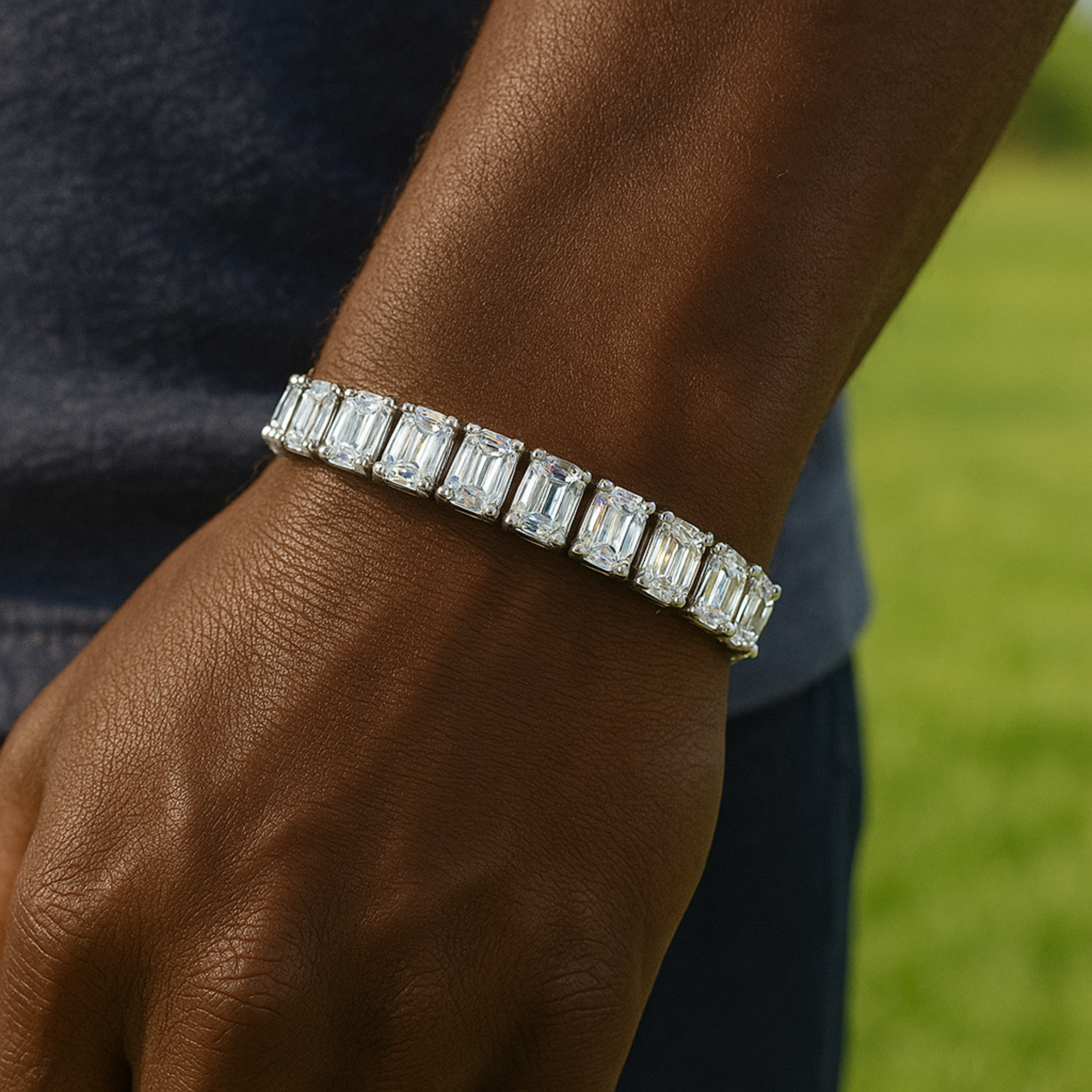 Moissanite Emerald Cut Tennis Bracelet Real 925 Sterling Silver 60.0 TCW