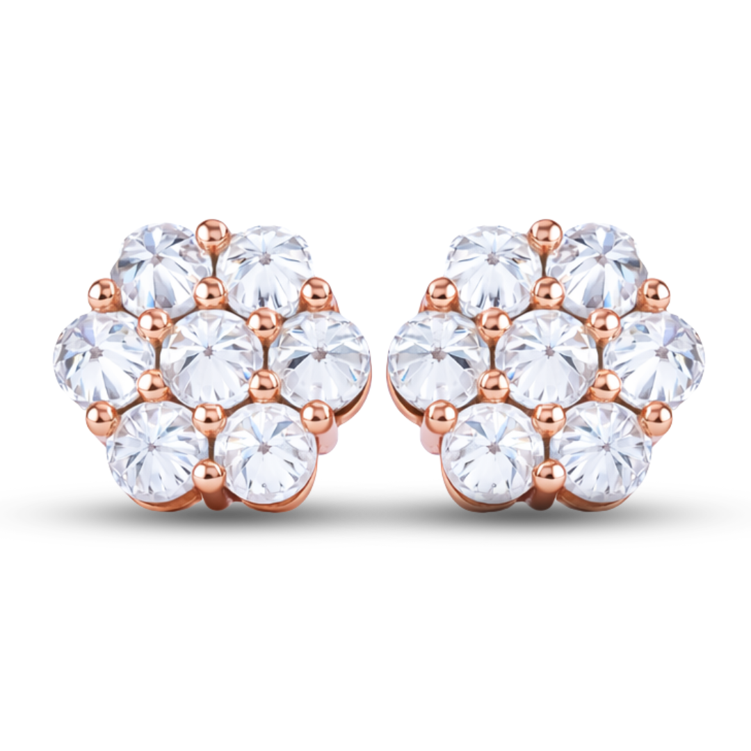 Moissanite Reverse Setting Honeycomb Cluster Stud Earrings in 925 Sterling Silver