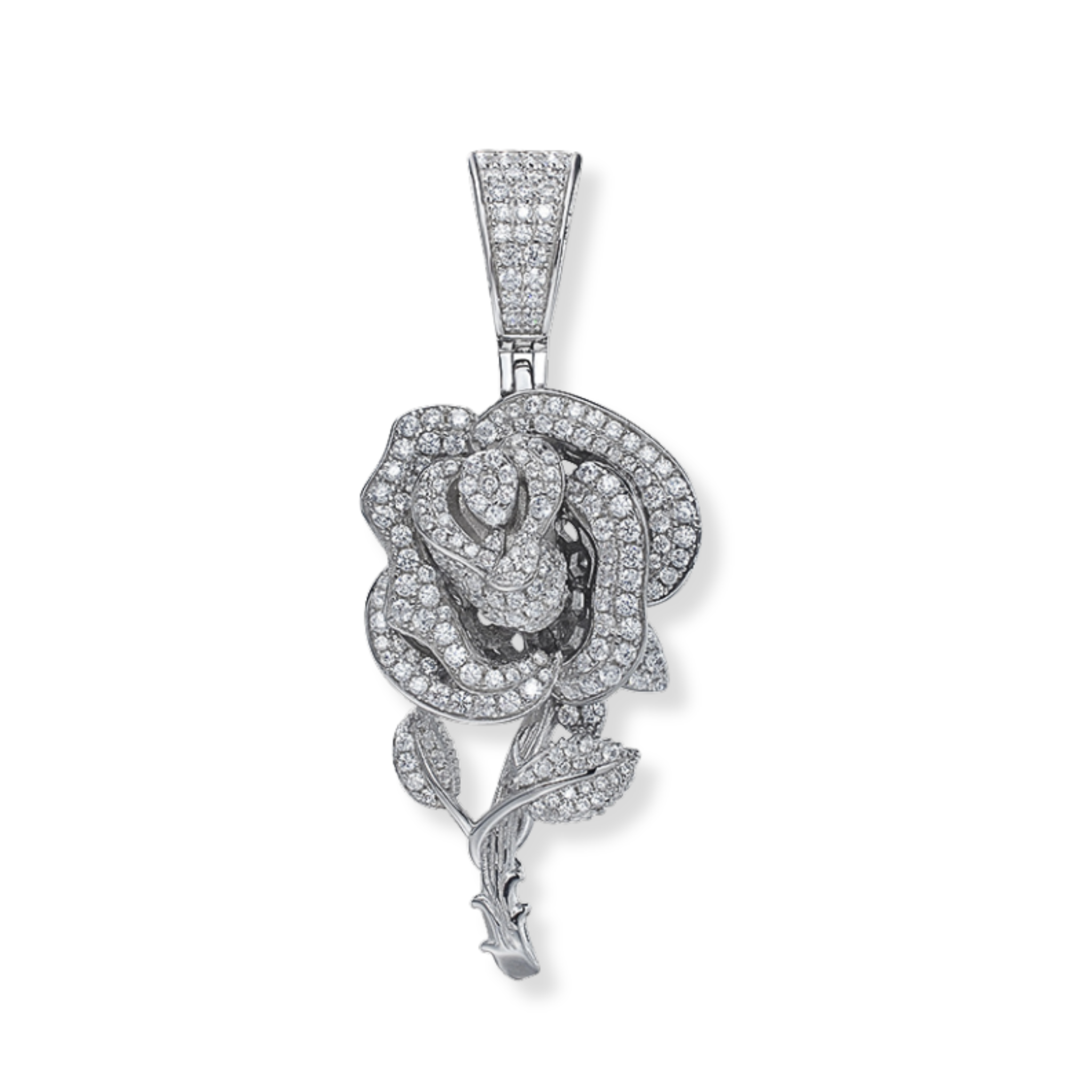 Moissanite Rose Flower Pendant in 925 Sterling Silver