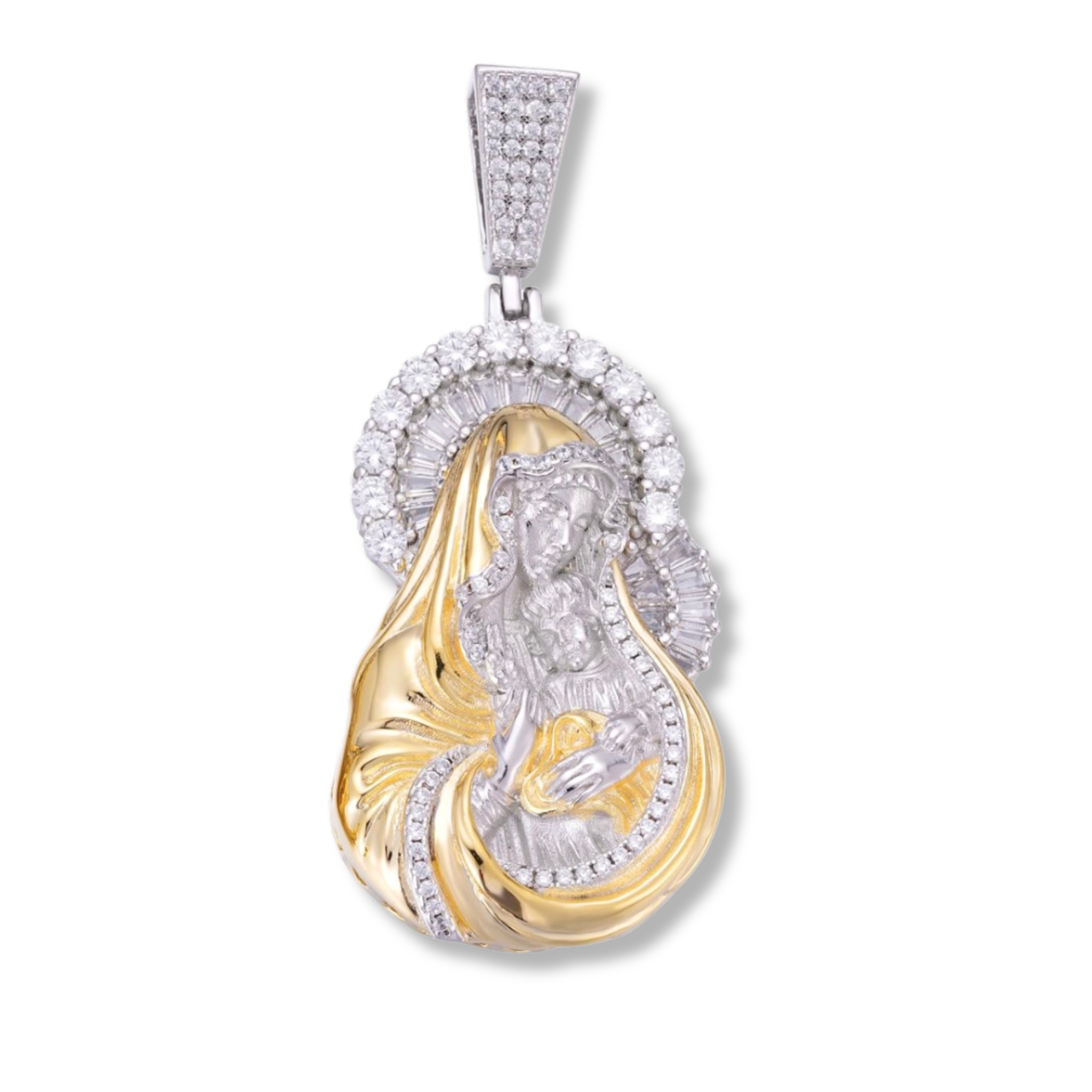 Moissanite Virgin Mary Pendant in 925 Sterling Silver