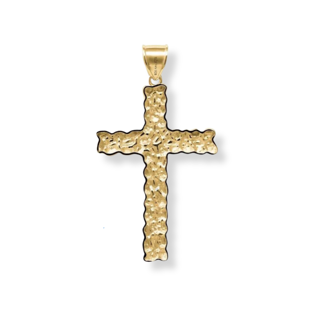 Nugget Cross Pendant in 925 Sterling Silver 14K Gold Back
