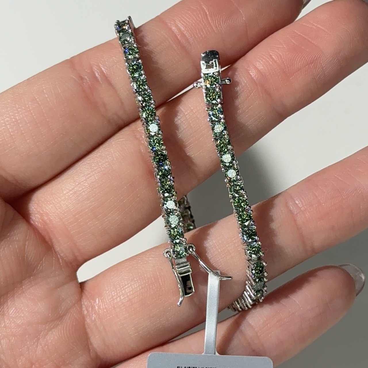 3mm VVS1 Turquoise Green Moissanite Tennis Bracelet in 925 Sterling Silver
