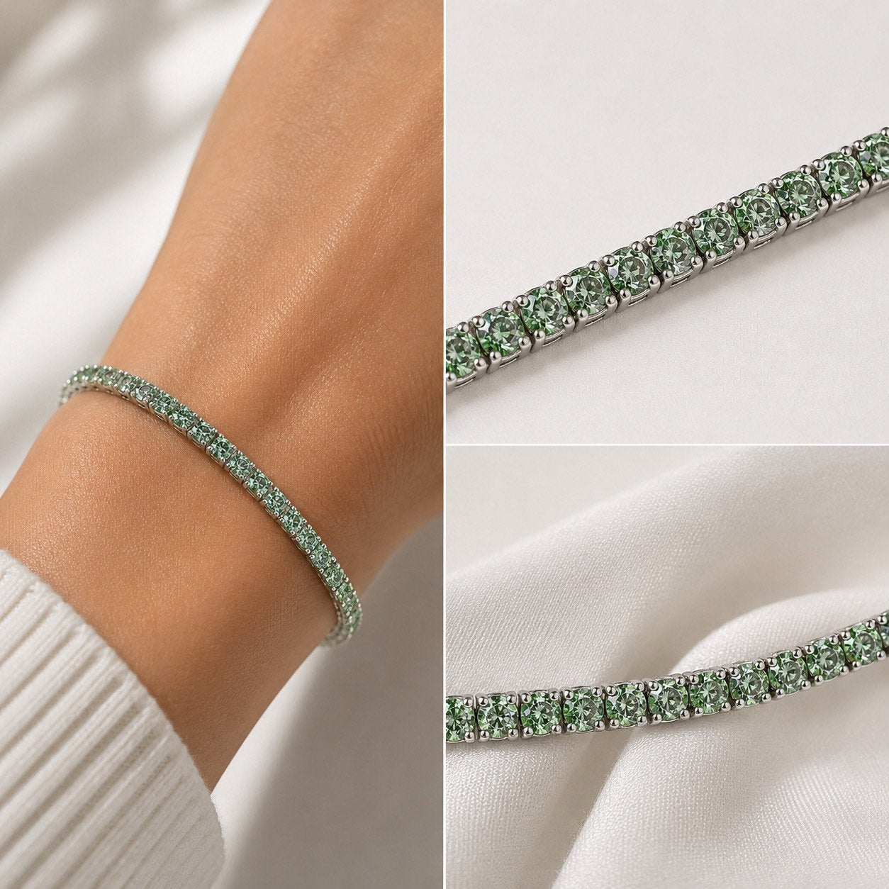 3mm VVS1 Turquoise Green Moissanite Tennis Bracelet in 925 Sterling Silver