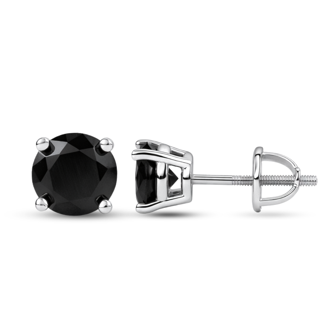 Black Moissanite Stud Earrings Real 925 Sterling Silver 3-8mm Screwback