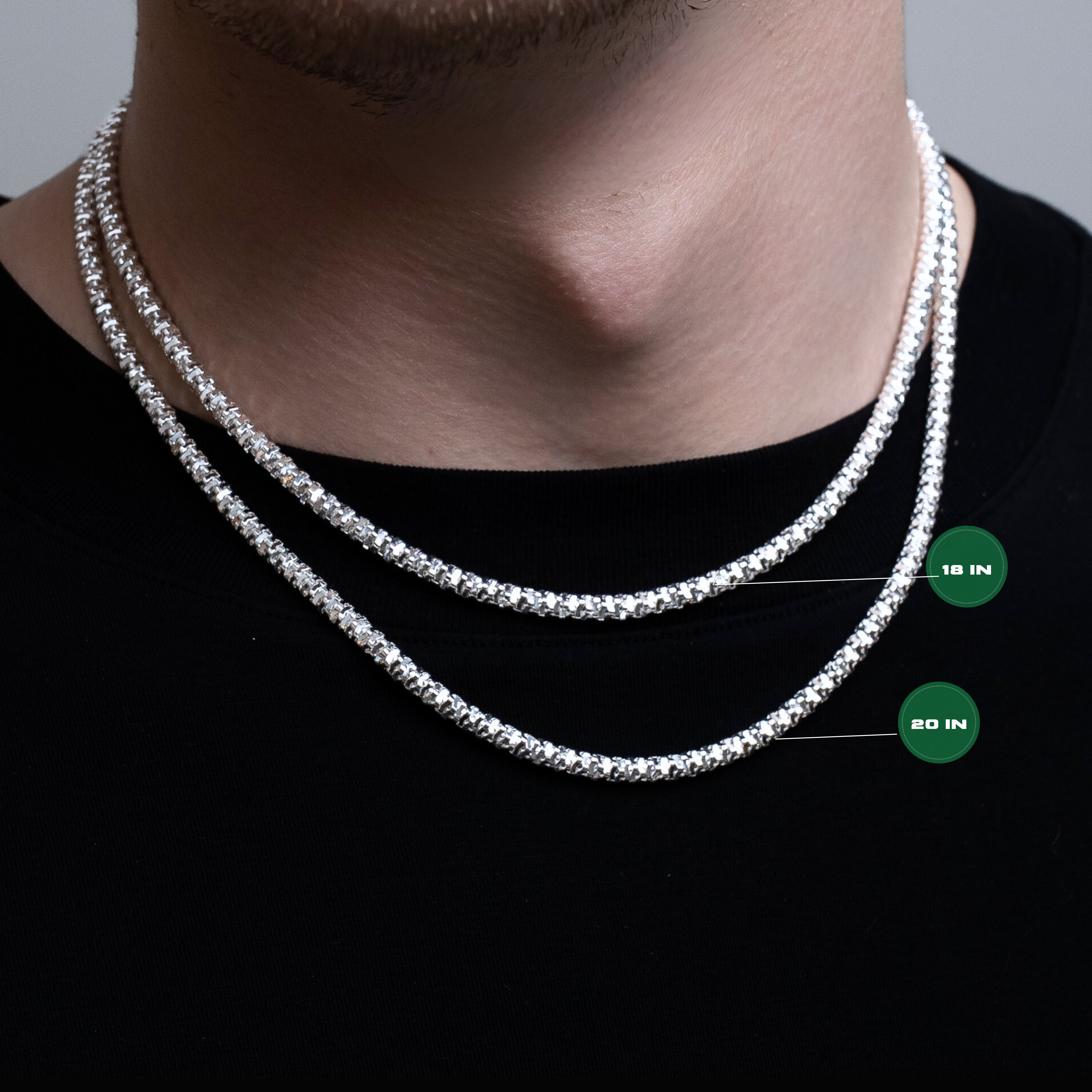 4MM Diamond Cut Sparkle Rock Chain 925 Sterling Silver