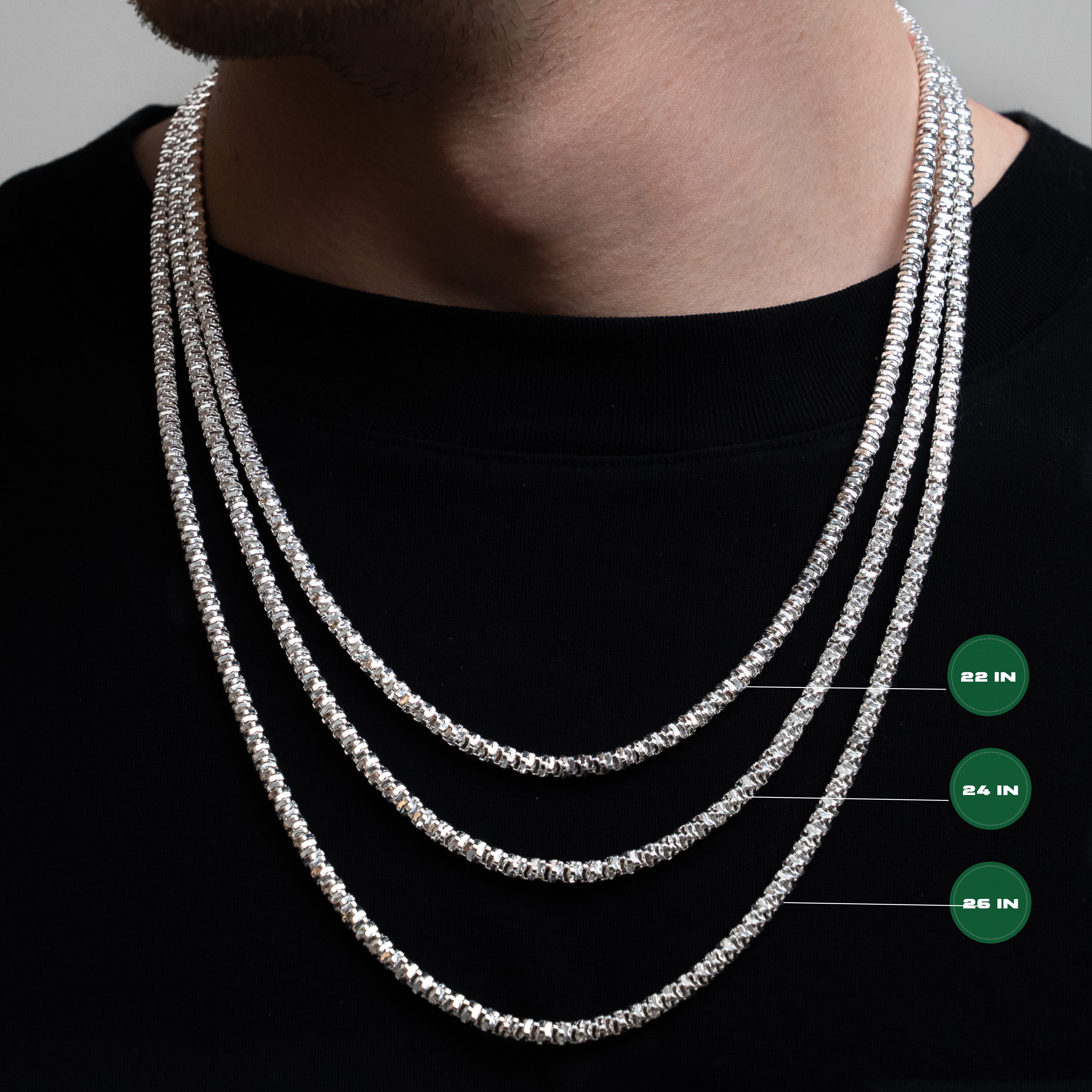 4MM Diamond Cut Sparkle Rock Chain 925 Sterling Silver