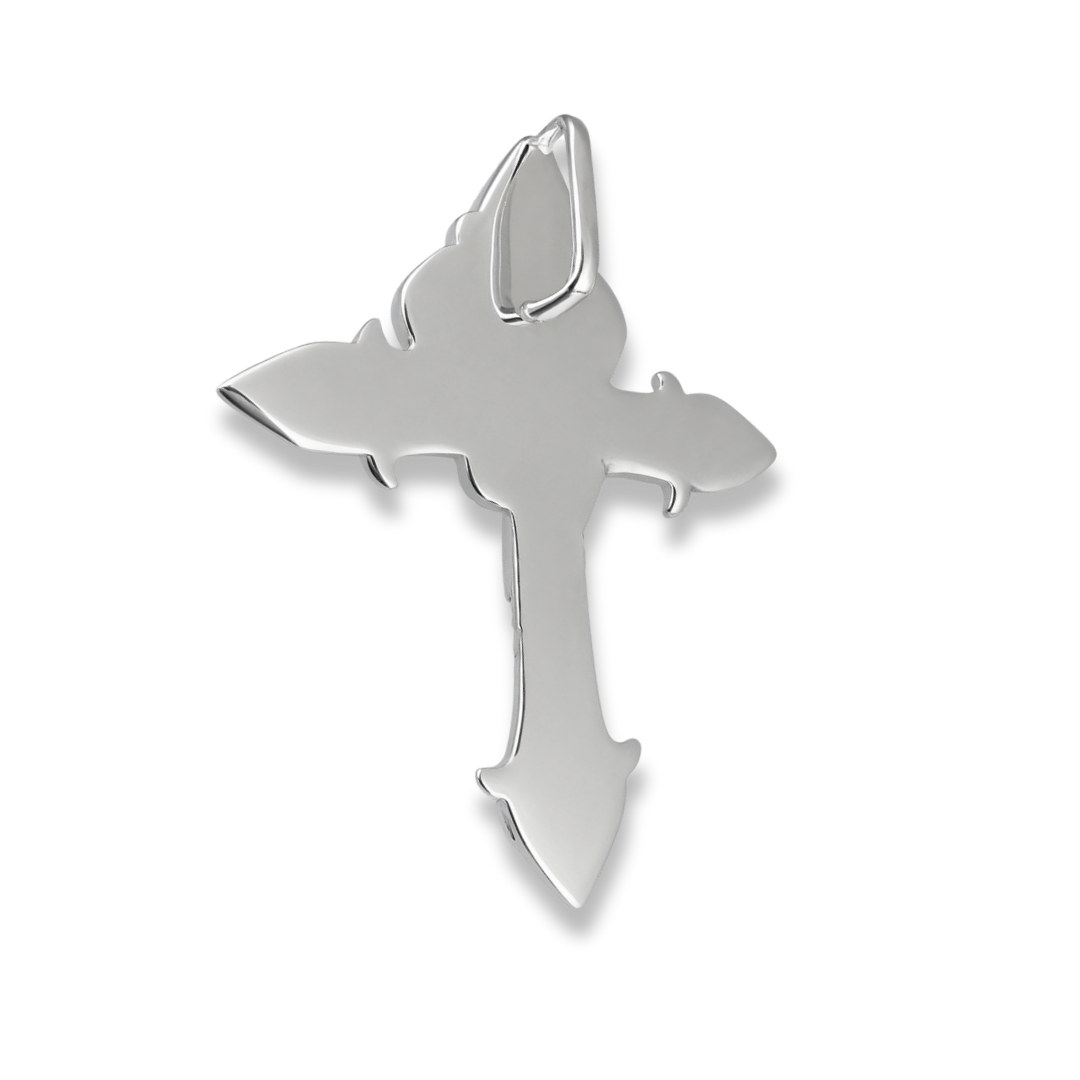 Moissanite Rose Thorns Cross Pendant 925 Sterling Silver (Back)