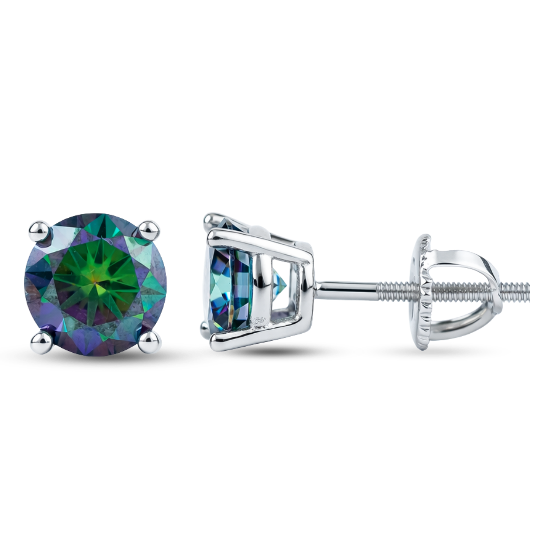 Moissanite Mystic Green Stud Earrings in 925 Sterling Silver Screwback