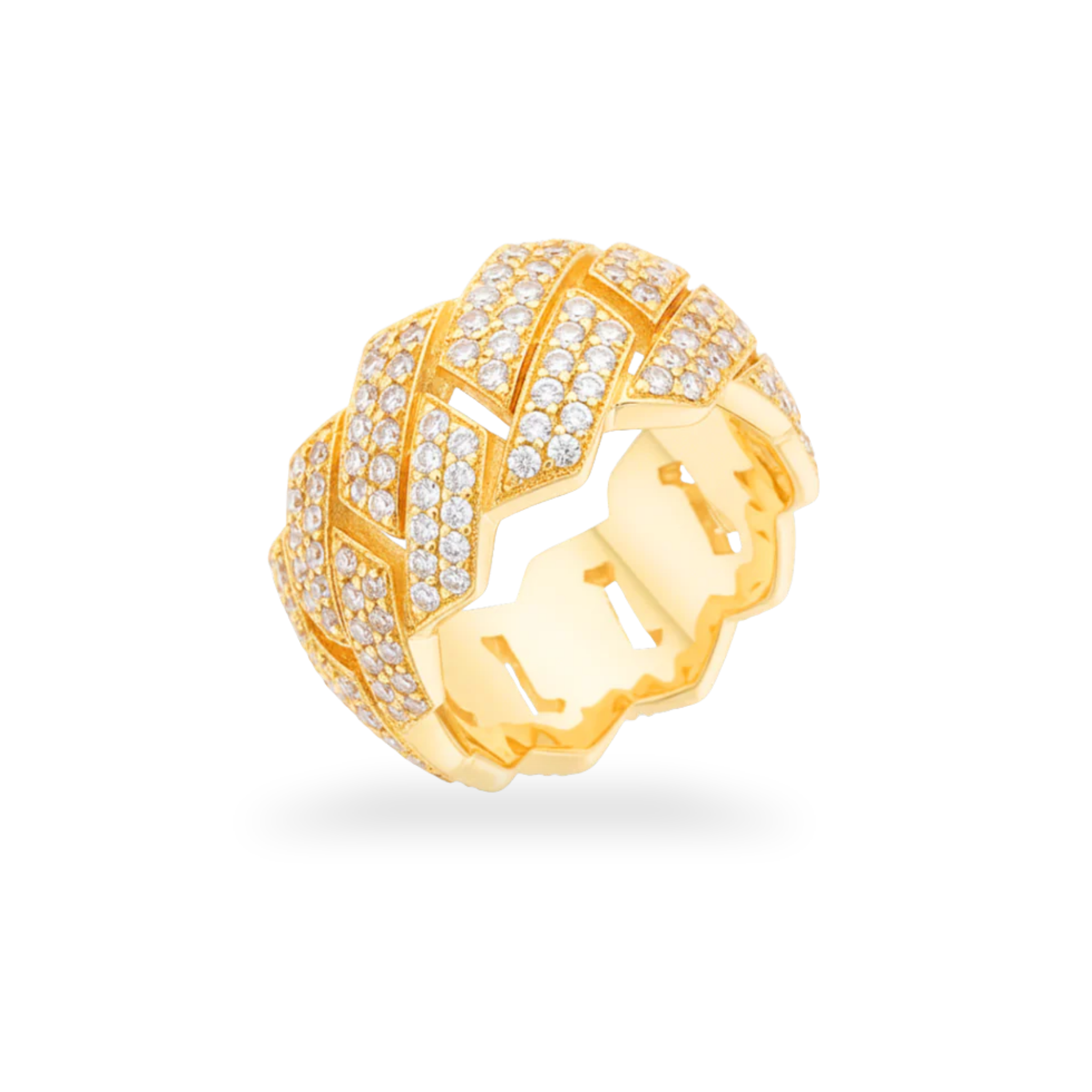 Moissanite Cuban Link Ring 925 Sterling Silver in 14K Gold