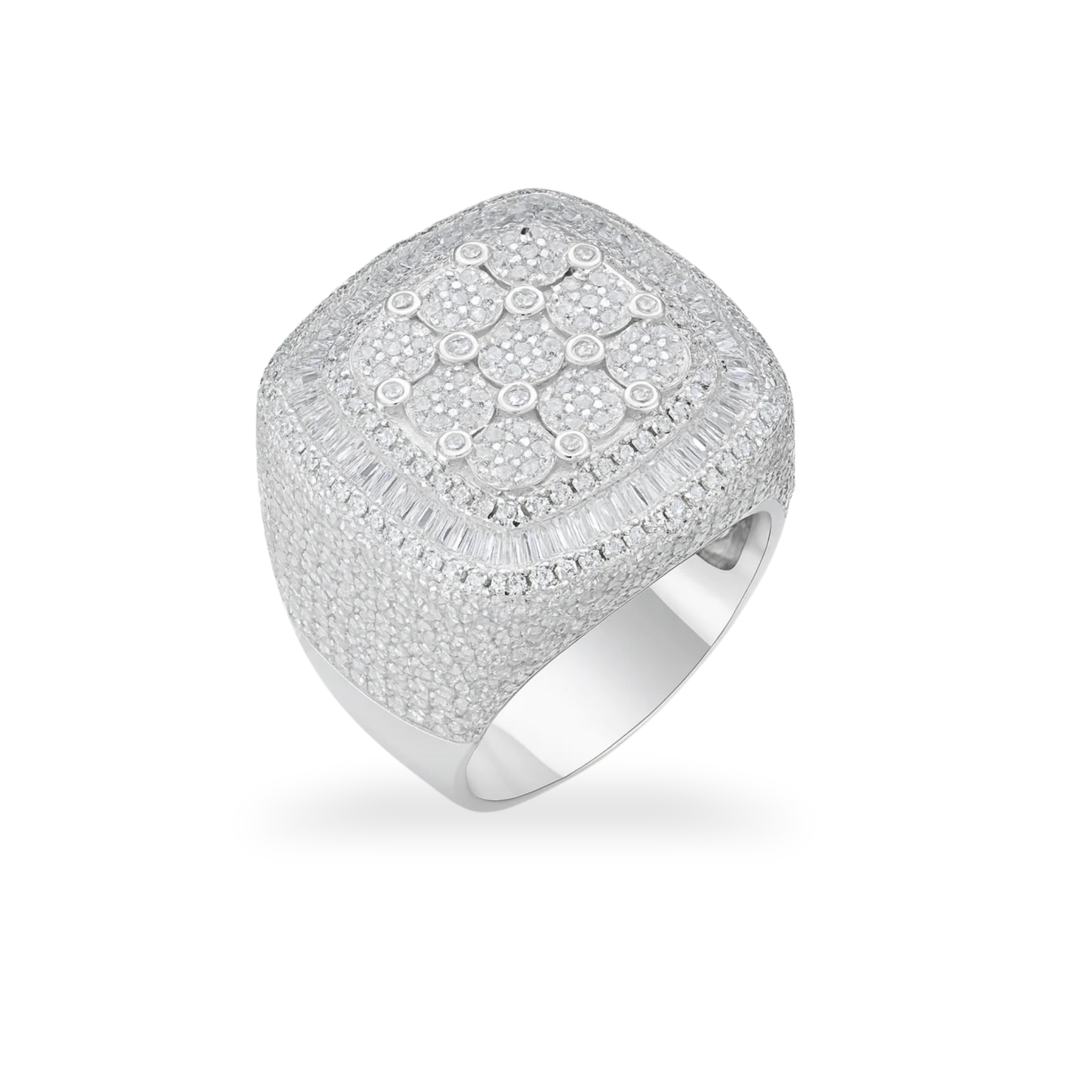 Moissanite Square Pave Set Baguette Fully Iced Statement Ring - 925 Sterling Silver