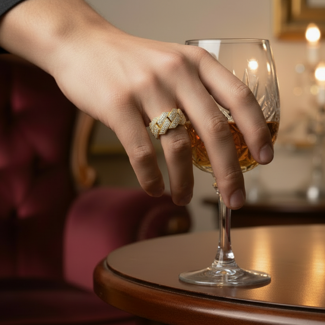 Moissanite Cuban Link Ring 925 Sterling Silver in 14K Gold