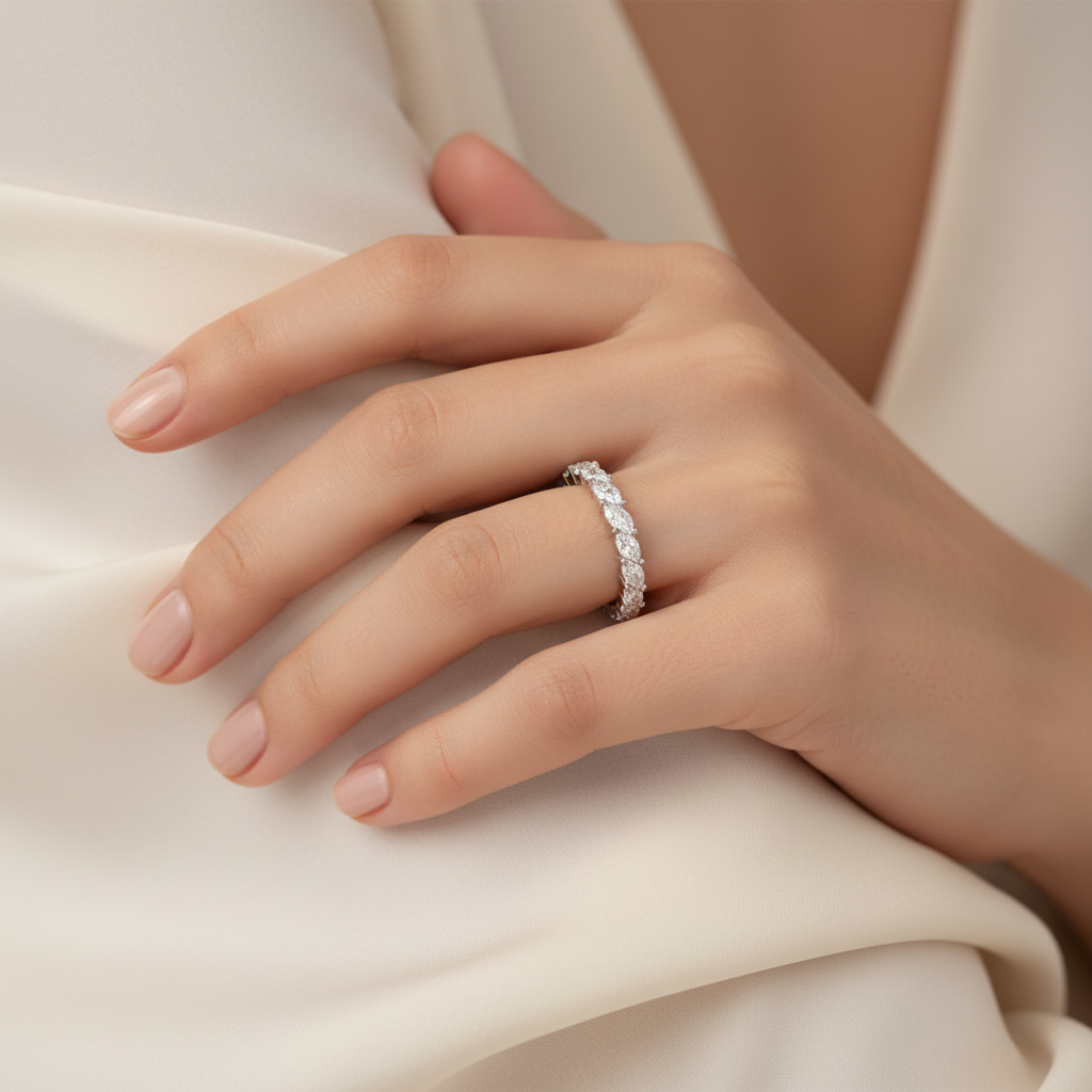 Moissanite Marquise Cut Eternity Band in 925 Sterling Silver