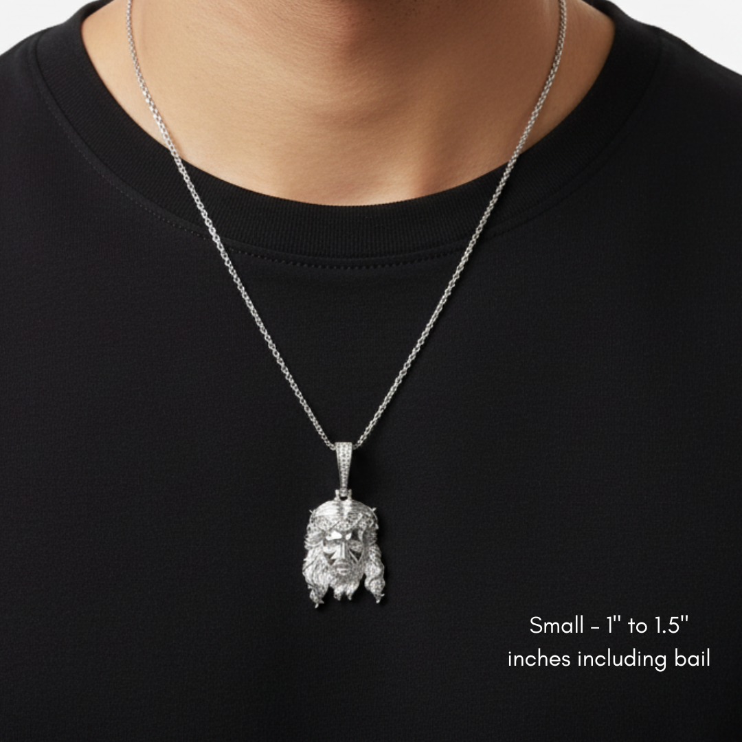 Moissanite Jesus Piece Pendant 925 Sterling Silver Glossy Finish - Small Size